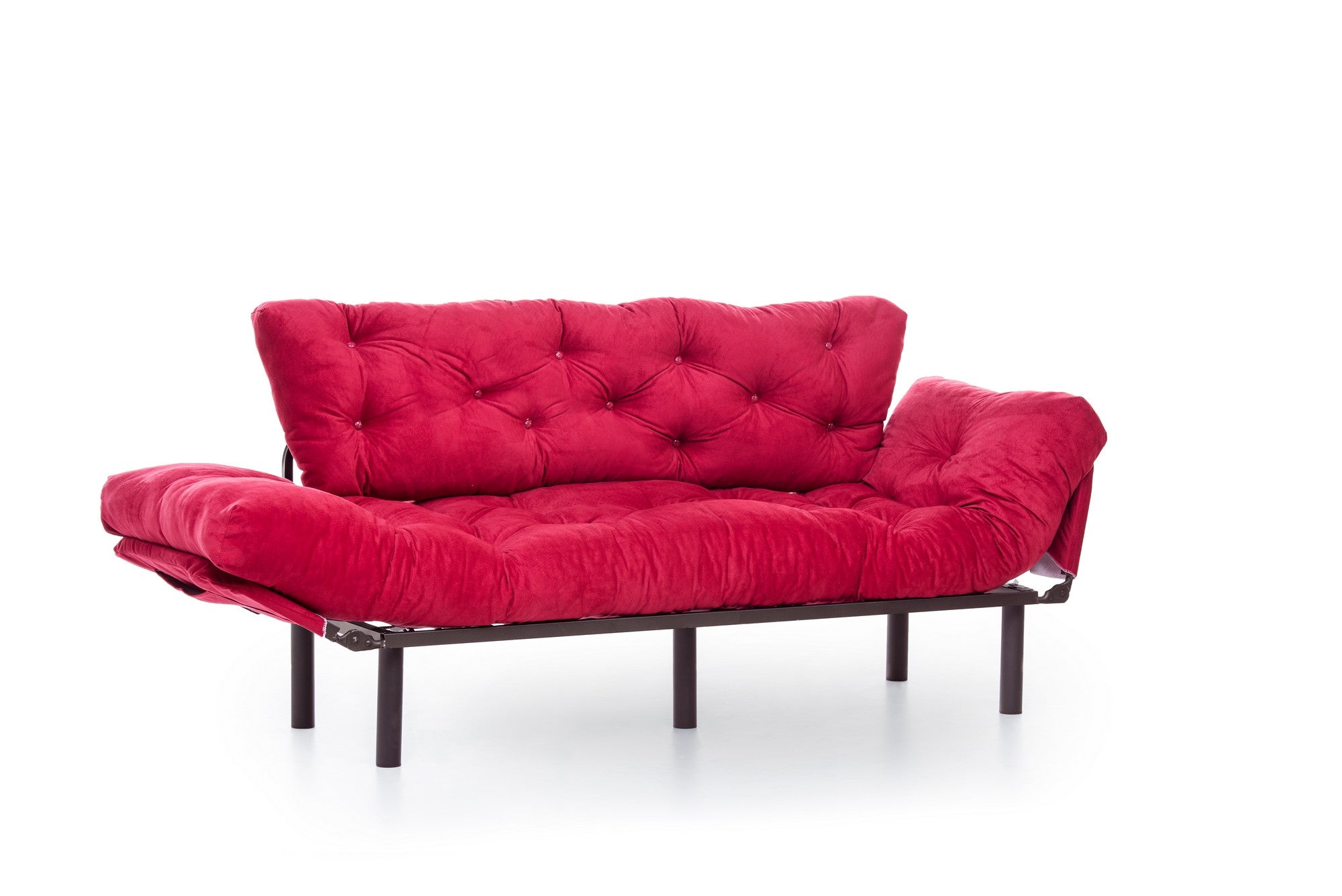 Sofá-cama moderno de 3 lugares, marrom, 185 cm | Estrutura 100% metálica, espuma 24 DNS, braços ajustáveis em 5 níveis | Elegante e funcional para casa e escritório