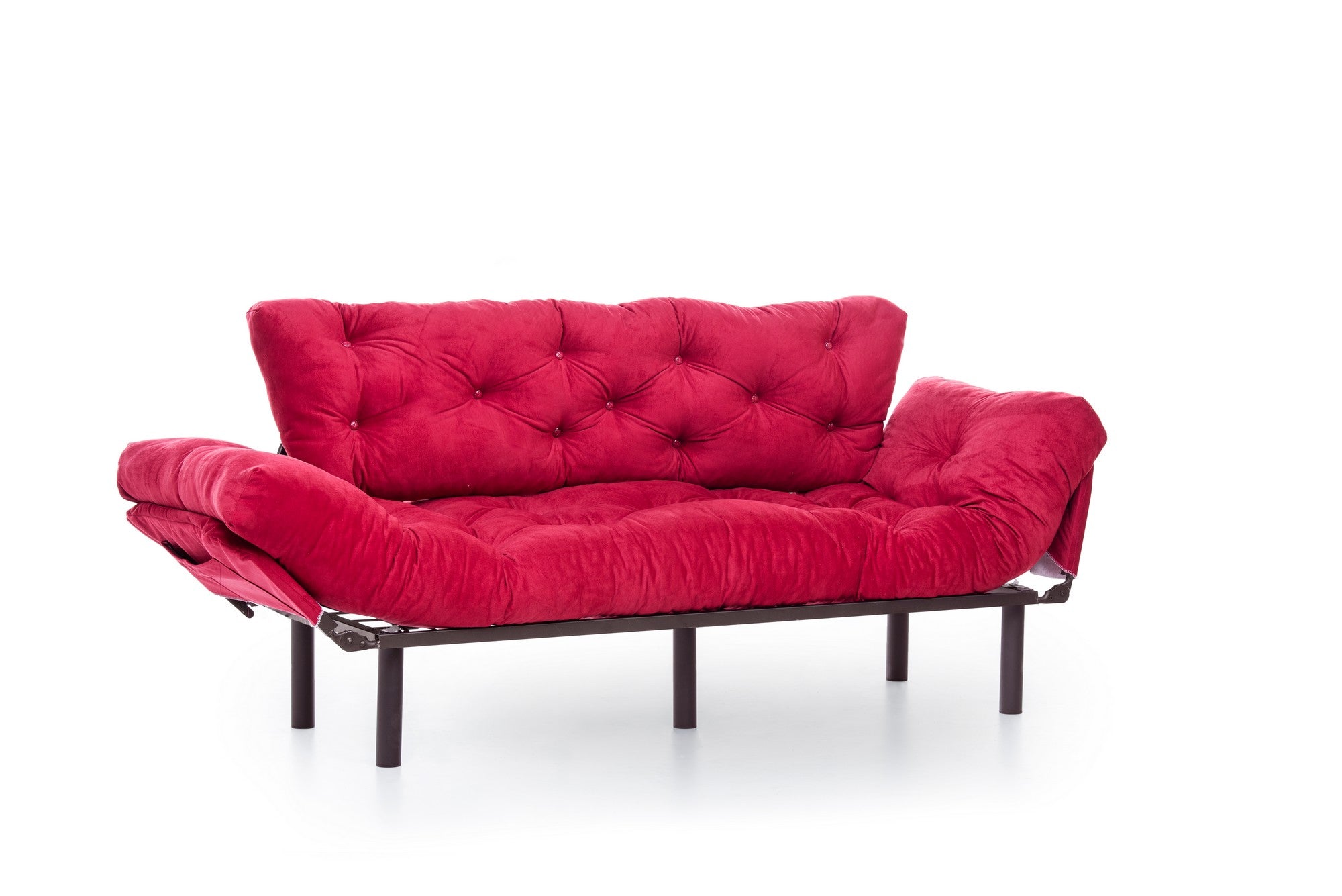 Sofá-cama moderno de 3 lugares, marrom, 185 cm | Estrutura 100% metálica, espuma 24 DNS, braços ajustáveis em 5 níveis | Elegante e funcional para casa e escritório