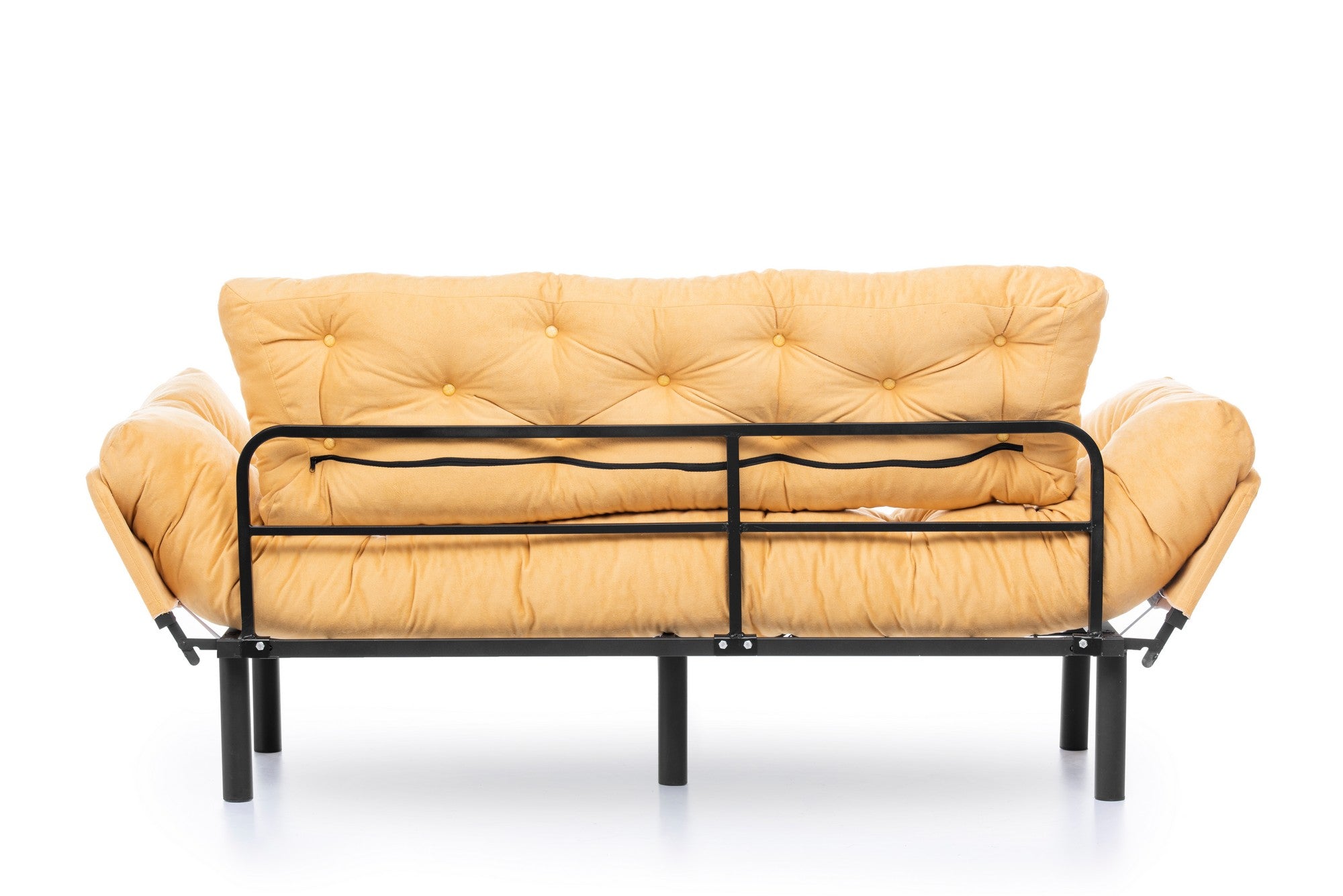 Sofá-cama moderno de 3 lugares, amarelo mostarda, 185 cm | Estrutura 100% metálica, espuma 24 DNS, braços ajustáveis em 5 níveis | Elegante e funcional para qualquer espaço