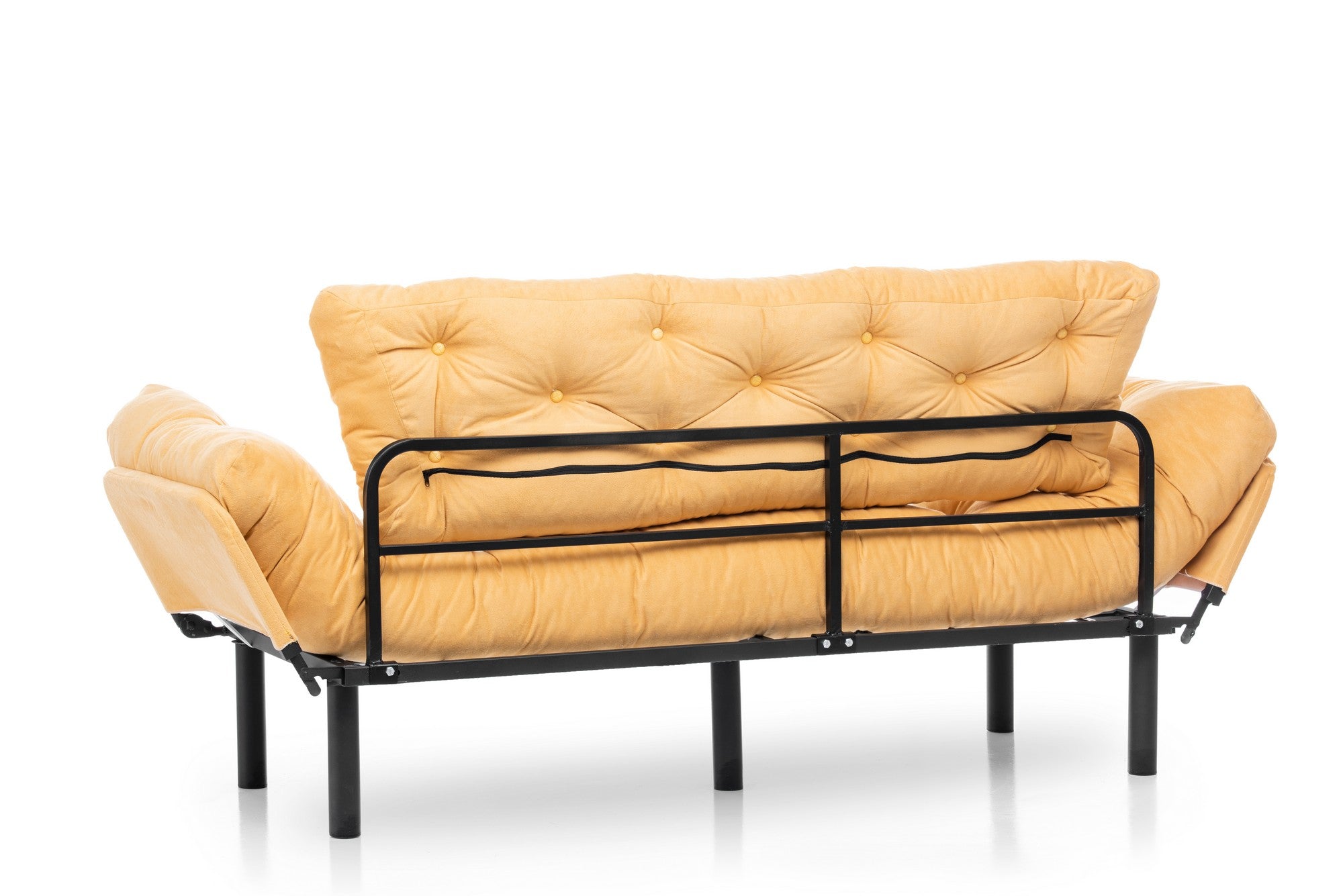 Sofá-cama moderno de 3 lugares, amarelo mostarda, 185 cm | Estrutura 100% metálica, espuma 24 DNS, braços ajustáveis em 5 níveis | Elegante e funcional para qualquer espaço