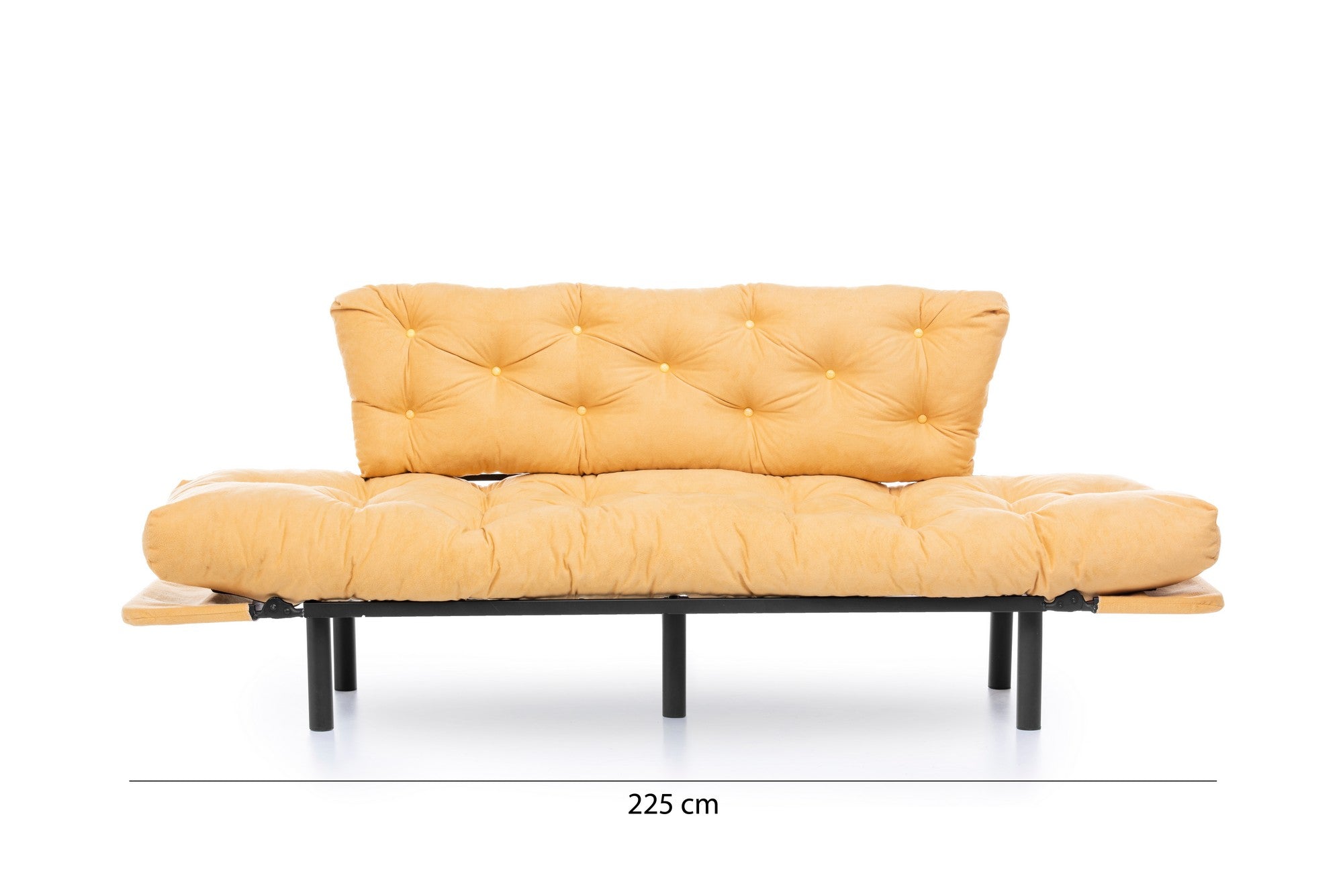 Sofá-cama moderno de 3 lugares, amarelo mostarda, 185 cm | Estrutura 100% metálica, espuma 24 DNS, braços ajustáveis em 5 níveis | Elegante e funcional para qualquer espaço