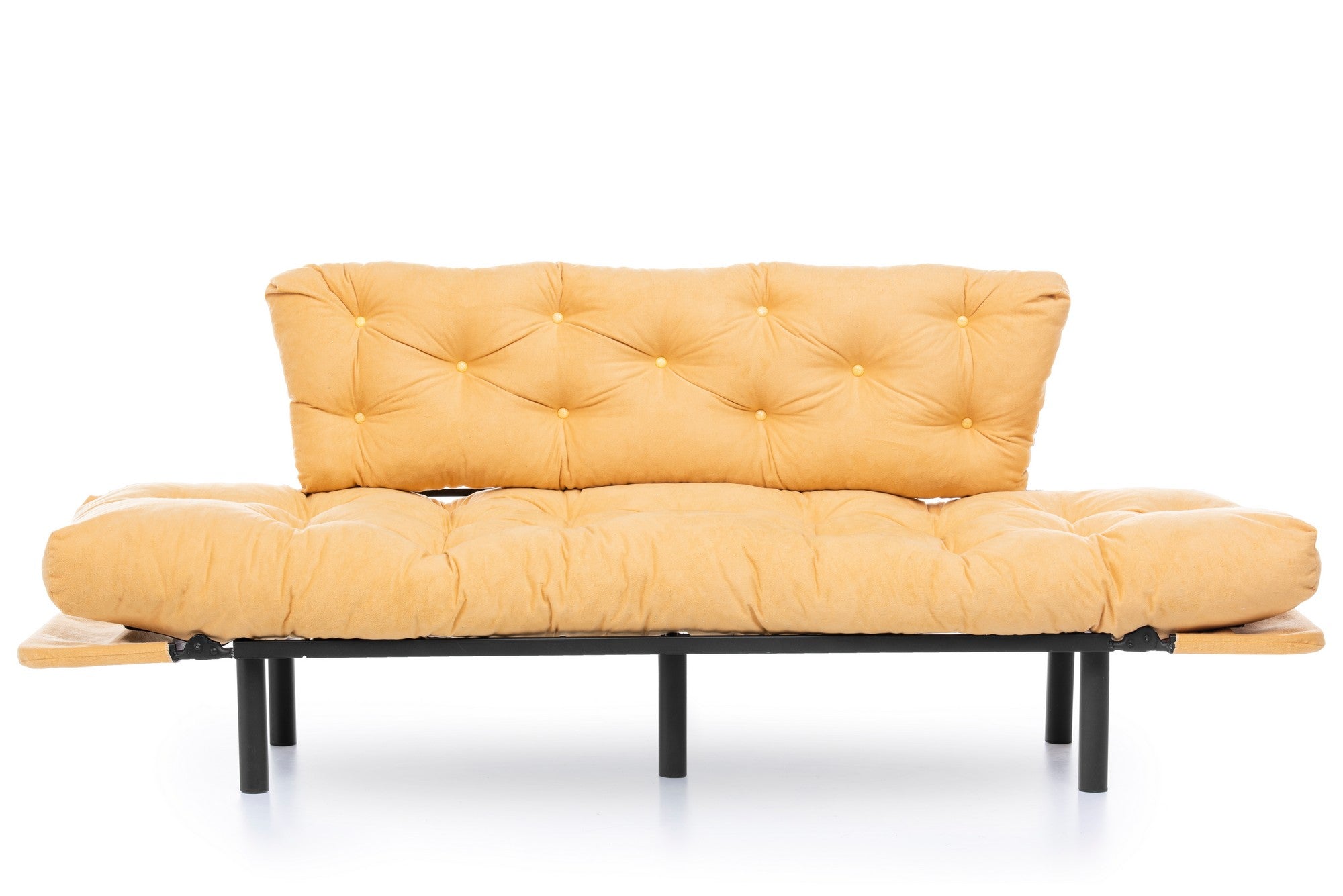 Sofá-cama moderno de 3 lugares, amarelo mostarda, 185 cm | Estrutura 100% metálica, espuma 24 DNS, braços ajustáveis em 5 níveis | Elegante e funcional para qualquer espaço