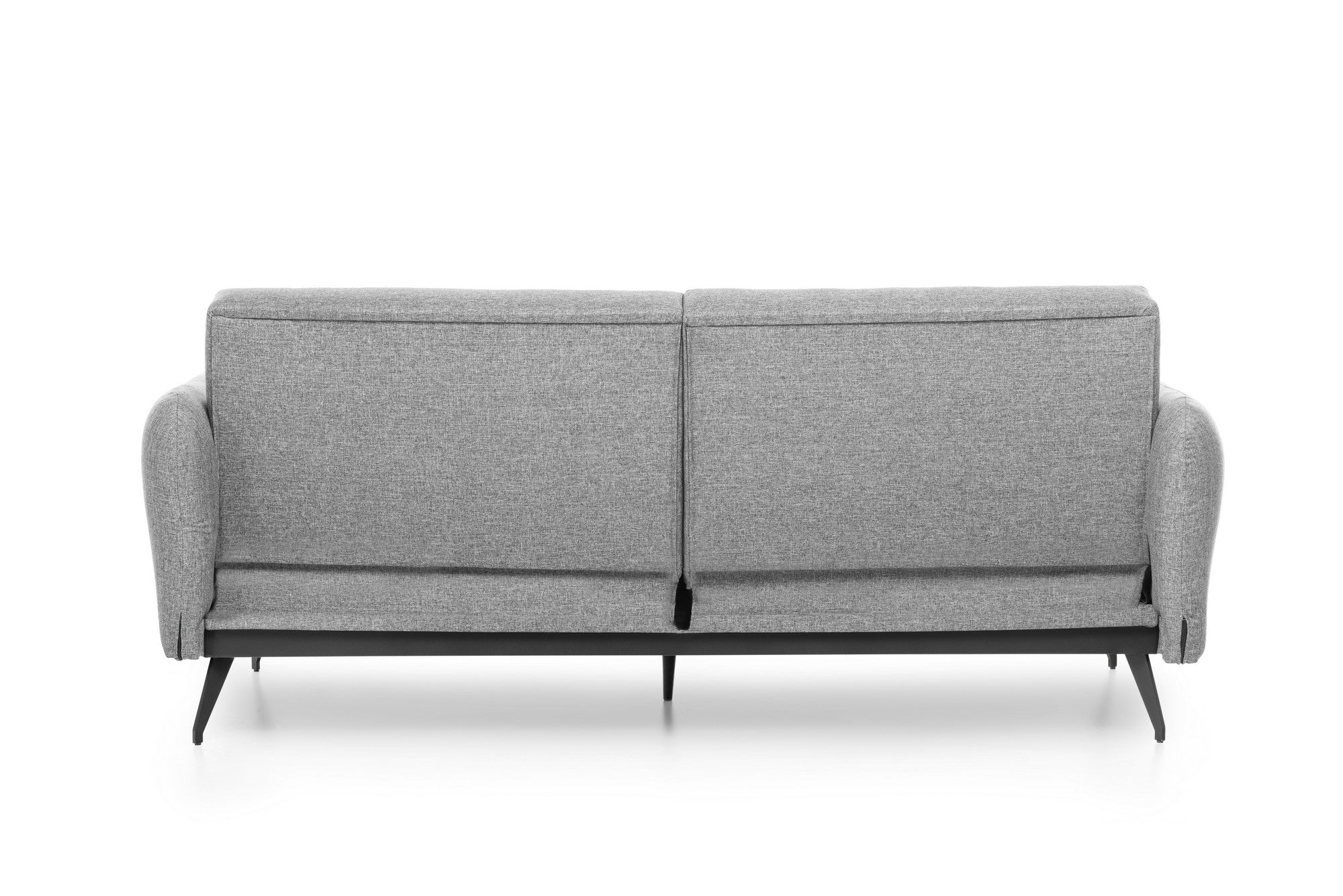Sofá-cama moderno de 3 lugares, tecido de linho cinza, estrutura 100% metálica | Braços e encosto ajustáveis, molas ensacadas + espuma, peso máximo de 300 kg | Elegante e funcional