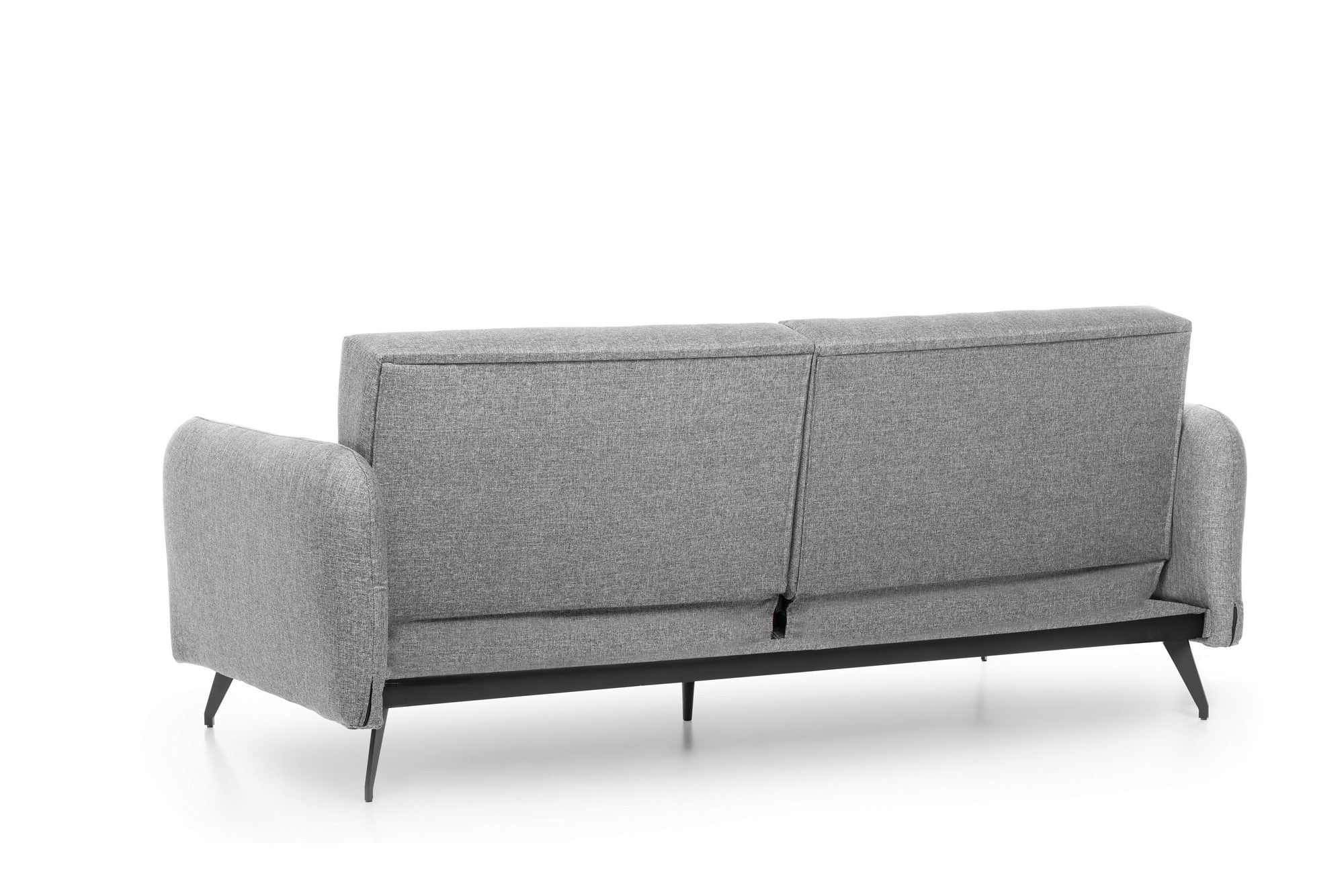 Sofá-cama moderno de 3 lugares, tecido de linho cinza, estrutura 100% metálica | Braços e encosto ajustáveis, molas ensacadas + espuma, peso máximo de 300 kg | Elegante e funcional