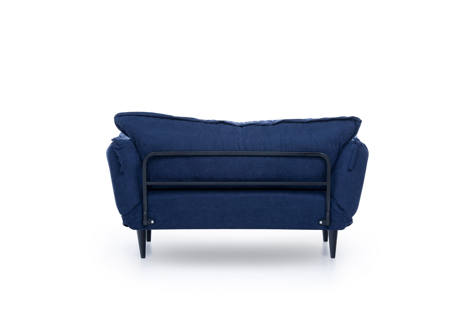 Sofá-cama moderno de 2 lugares, tecido de linho azul-marinho, 150 cm | Estrutura 100% metálica e pernas de madeira | Braços ajustáveis, alto conforto, capacidade para 200 kg