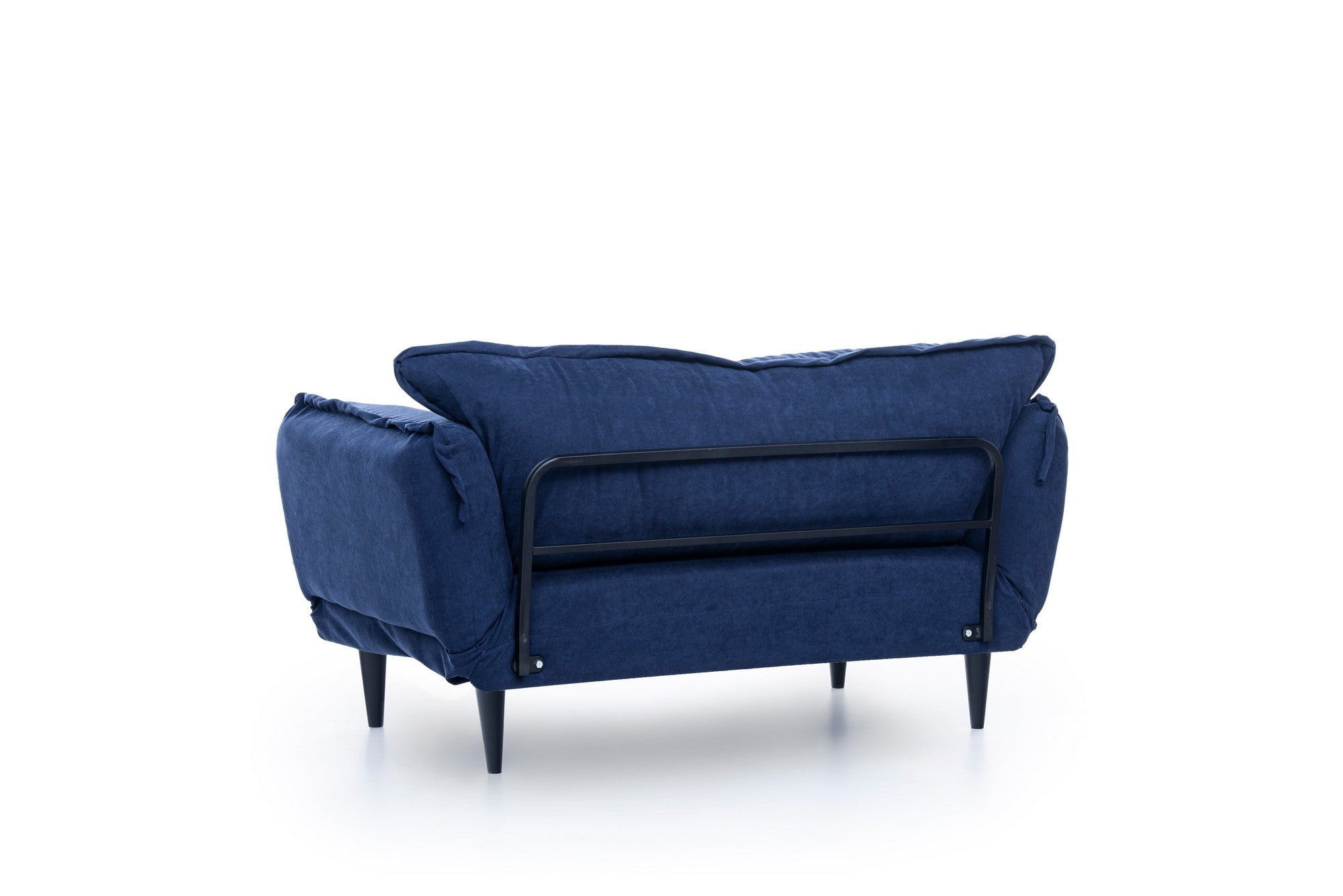 Sofá-cama moderno de 2 lugares, tecido de linho azul-marinho, 150 cm | Estrutura 100% metálica e pernas de madeira | Braços ajustáveis, alto conforto, capacidade para 200 kg