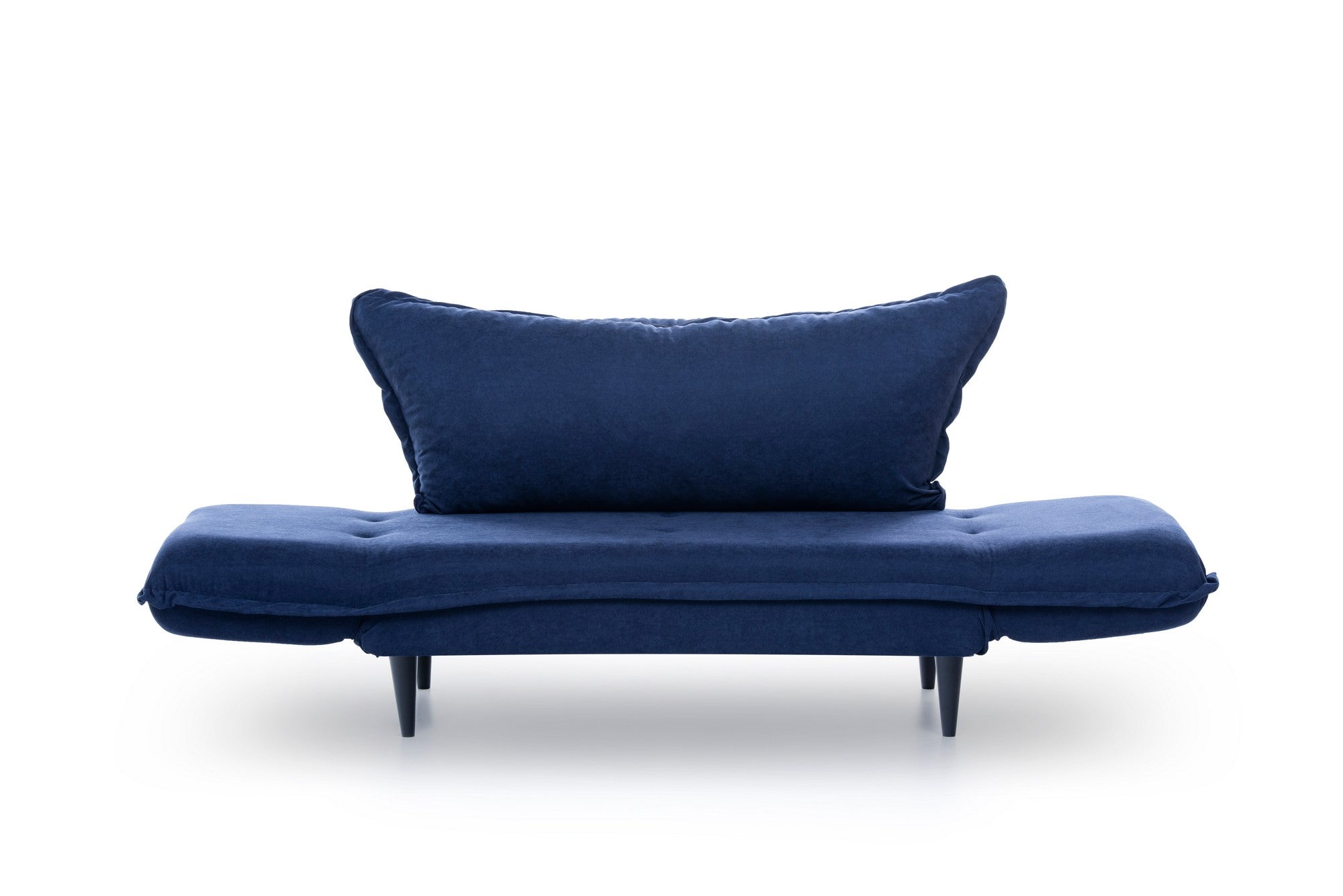 Sofá-cama moderno de 2 lugares, tecido de linho azul-marinho, 150 cm | Estrutura 100% metálica e pernas de madeira | Braços ajustáveis, alto conforto, capacidade para 200 kg