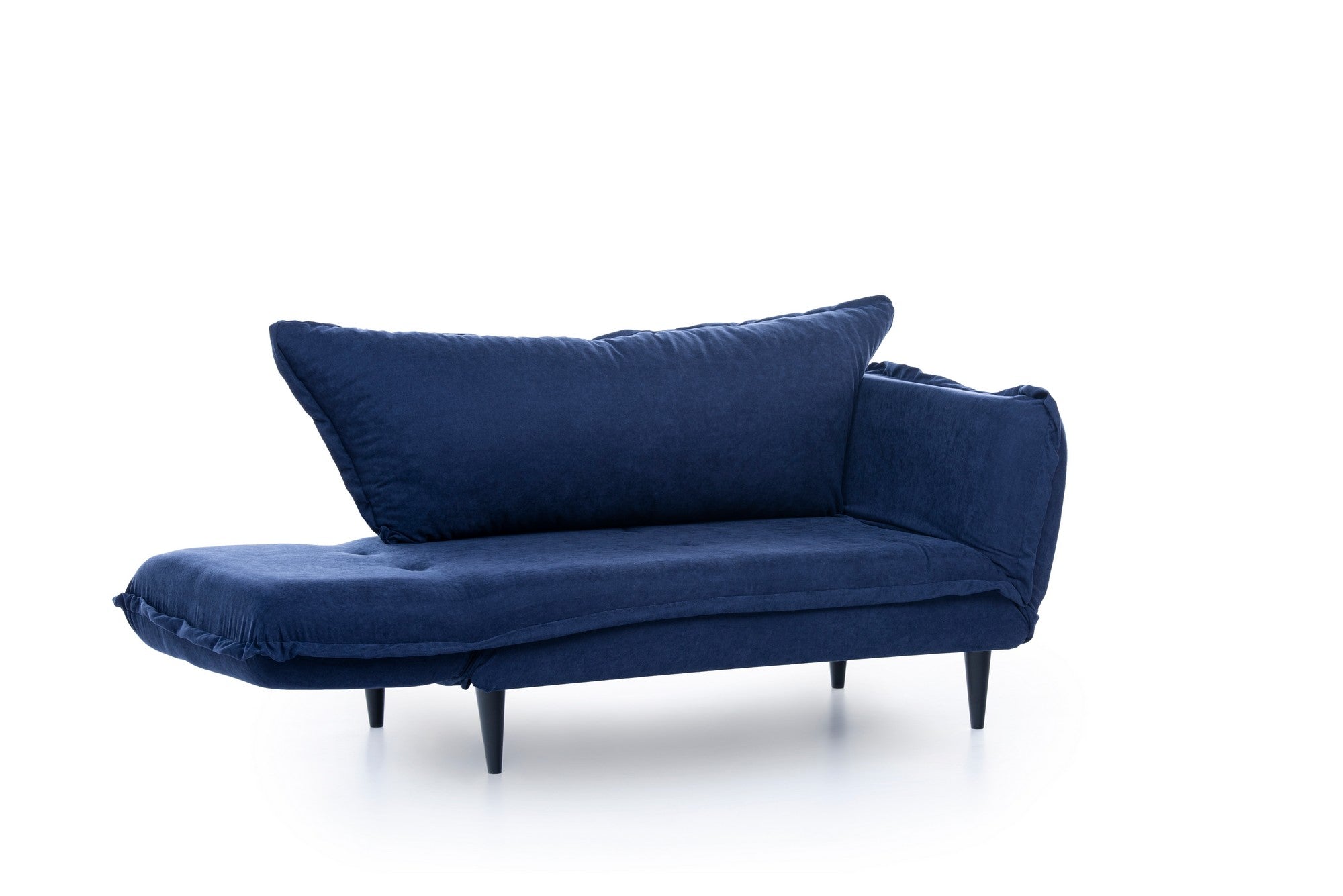 Sofá-cama moderno de 2 lugares, tecido de linho azul-marinho, 150 cm | Estrutura 100% metálica e pernas de madeira | Braços ajustáveis, alto conforto, capacidade para 200 kg