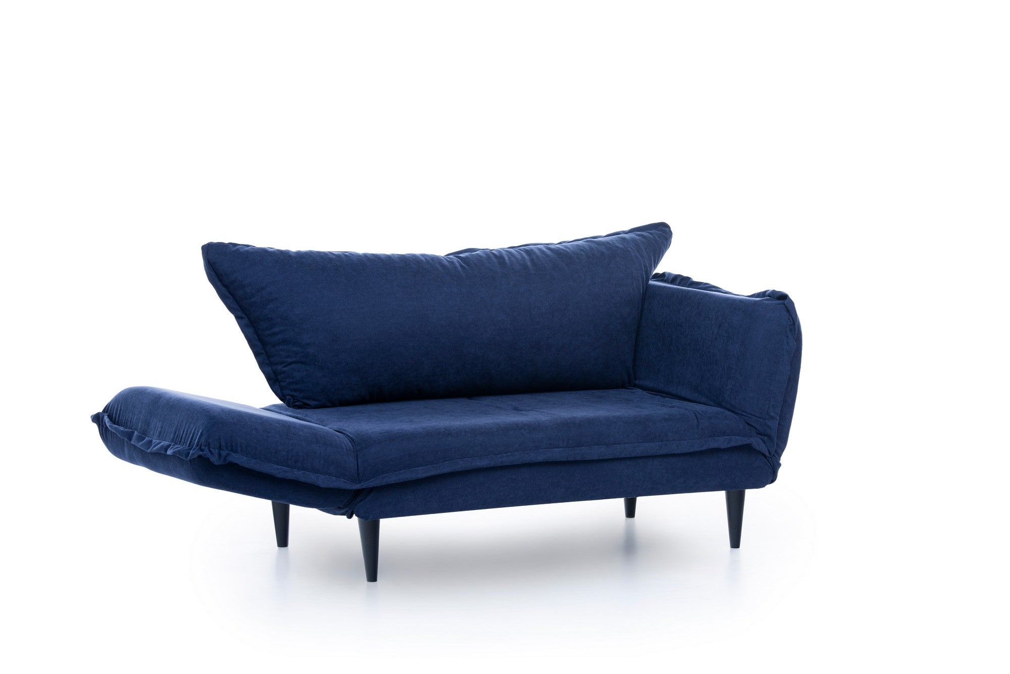 Sofá-cama moderno de 2 lugares, tecido de linho azul-marinho, 150 cm | Estrutura 100% metálica e pernas de madeira | Braços ajustáveis, alto conforto, capacidade para 200 kg