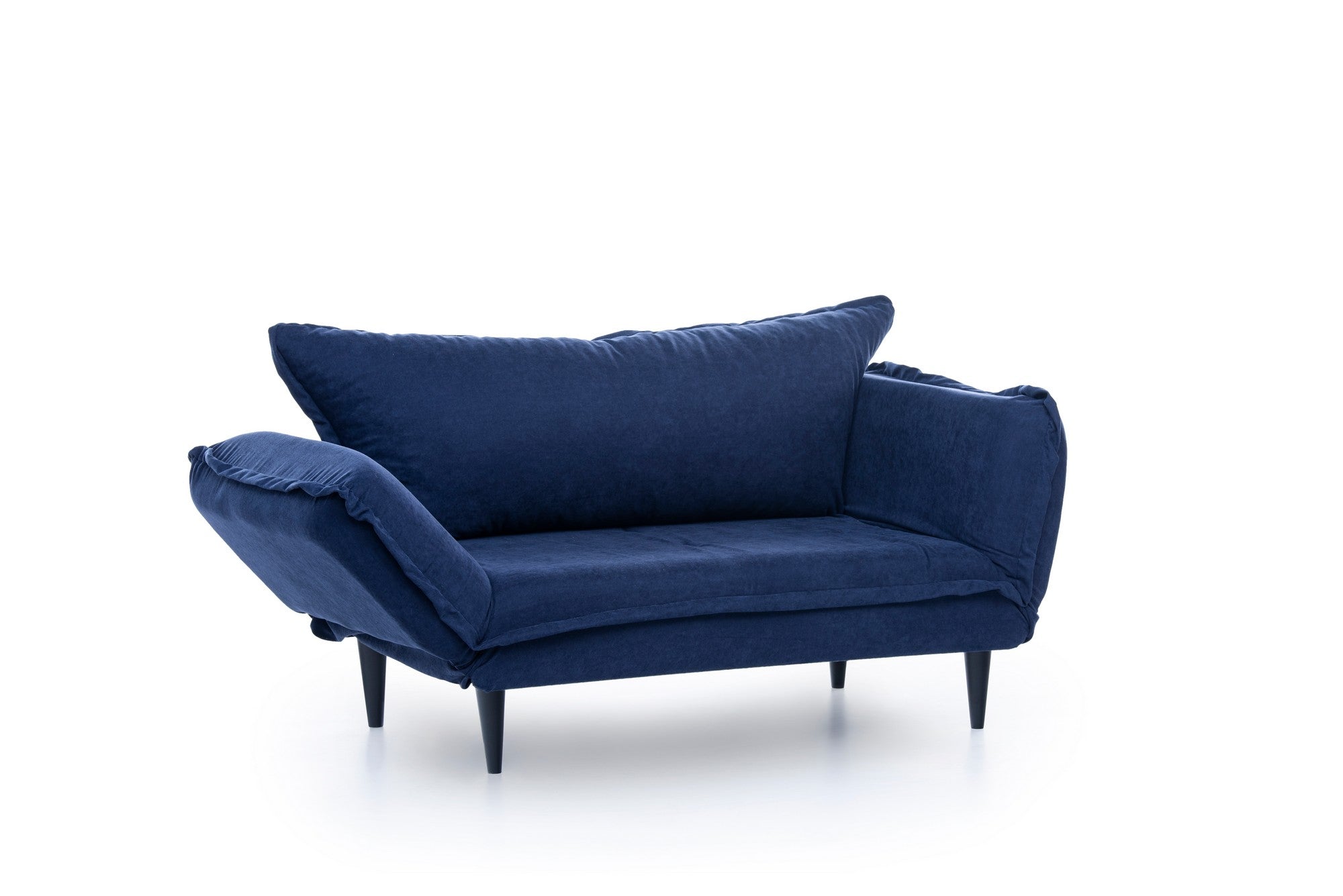Sofá-cama moderno de 2 lugares, tecido de linho azul-marinho, 150 cm | Estrutura 100% metálica e pernas de madeira | Braços ajustáveis, alto conforto, capacidade para 200 kg