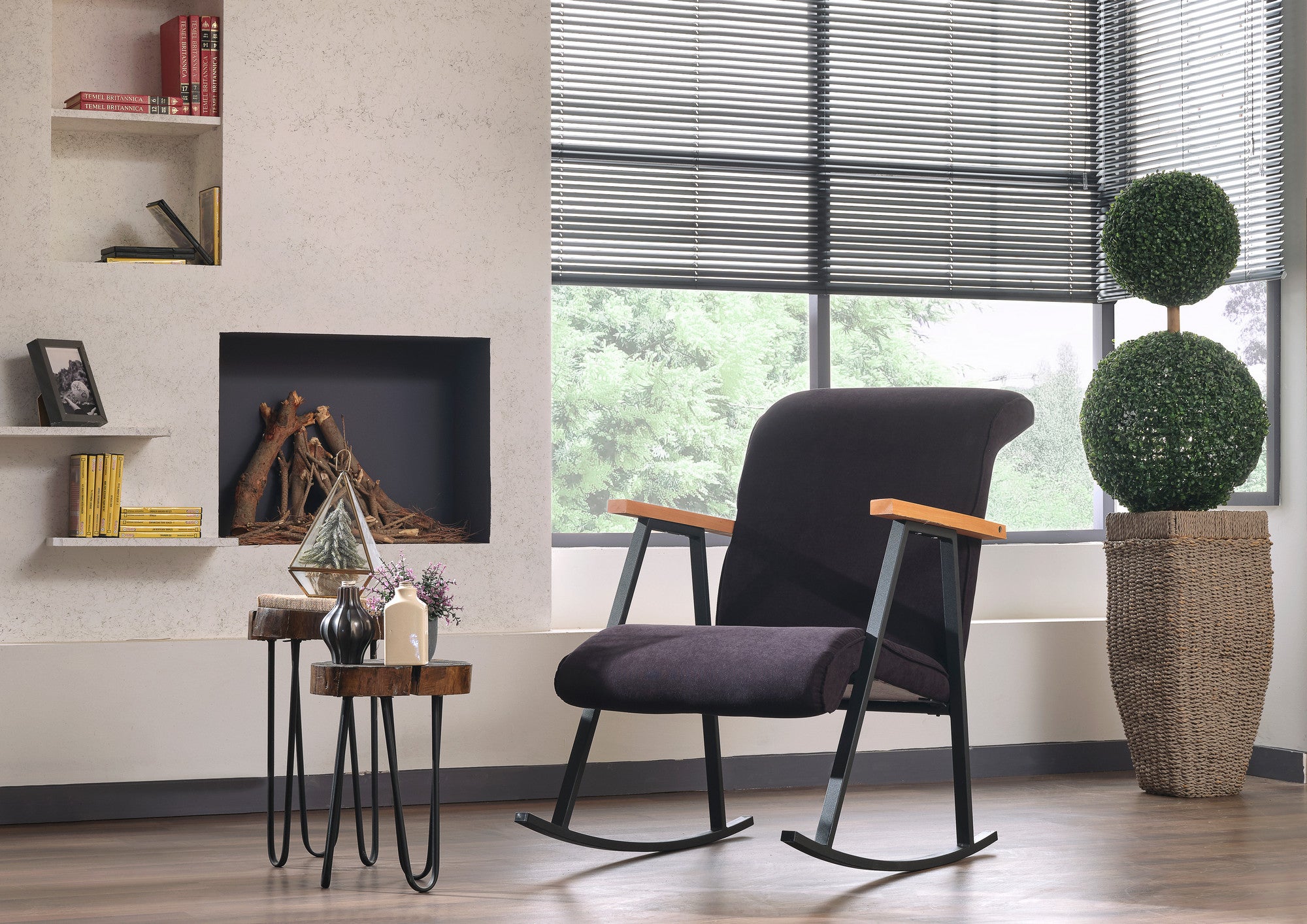 Cadeira de balanço moderna, estrutura de metal preta, 96 cm de altura | Tecido de poliéster com forro de algodão e fácil de limpar | Espuma 18 DNS para maior conforto | Design elegante e durável