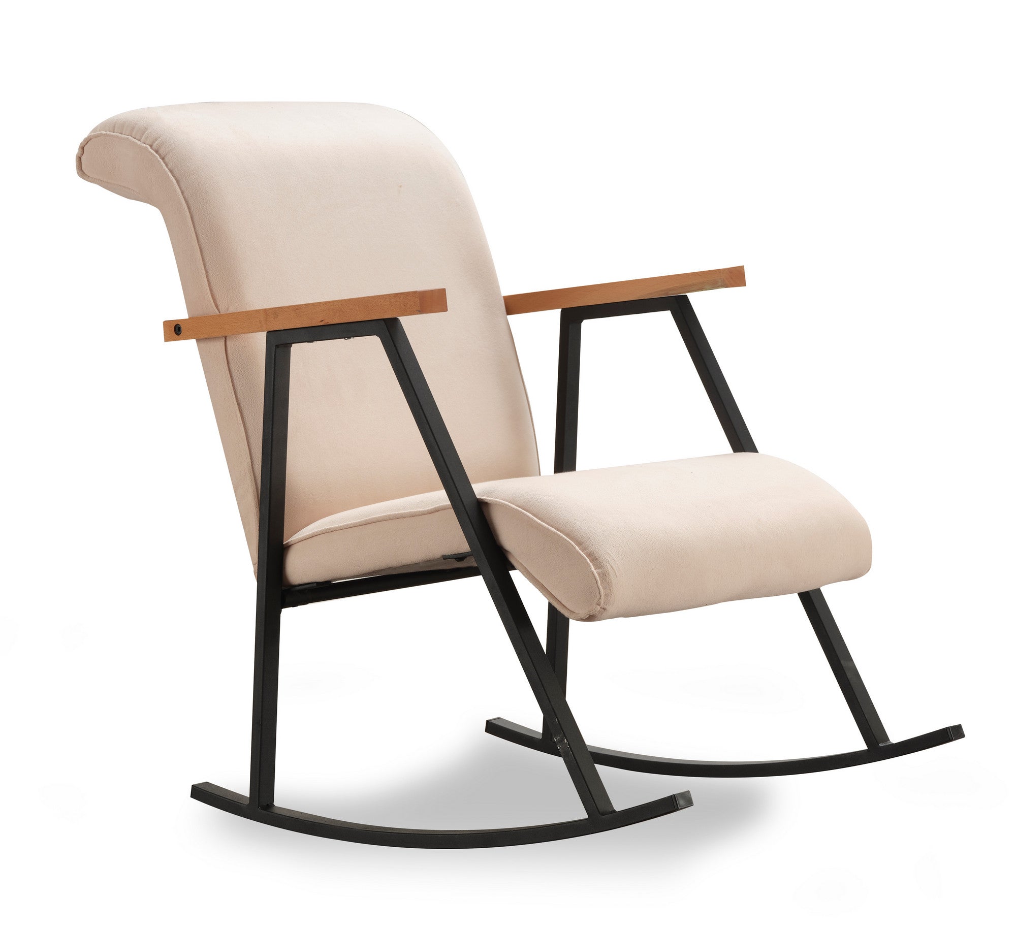 Cadeira de Balanço Moderna, Cor Creme, Estrutura 100% Metal, Tecido Fácil de Limpar, Altura Total de 96 cm, Espuma 18 DNS para Conforto | Design Elegante e Durável para Casa e Hotel