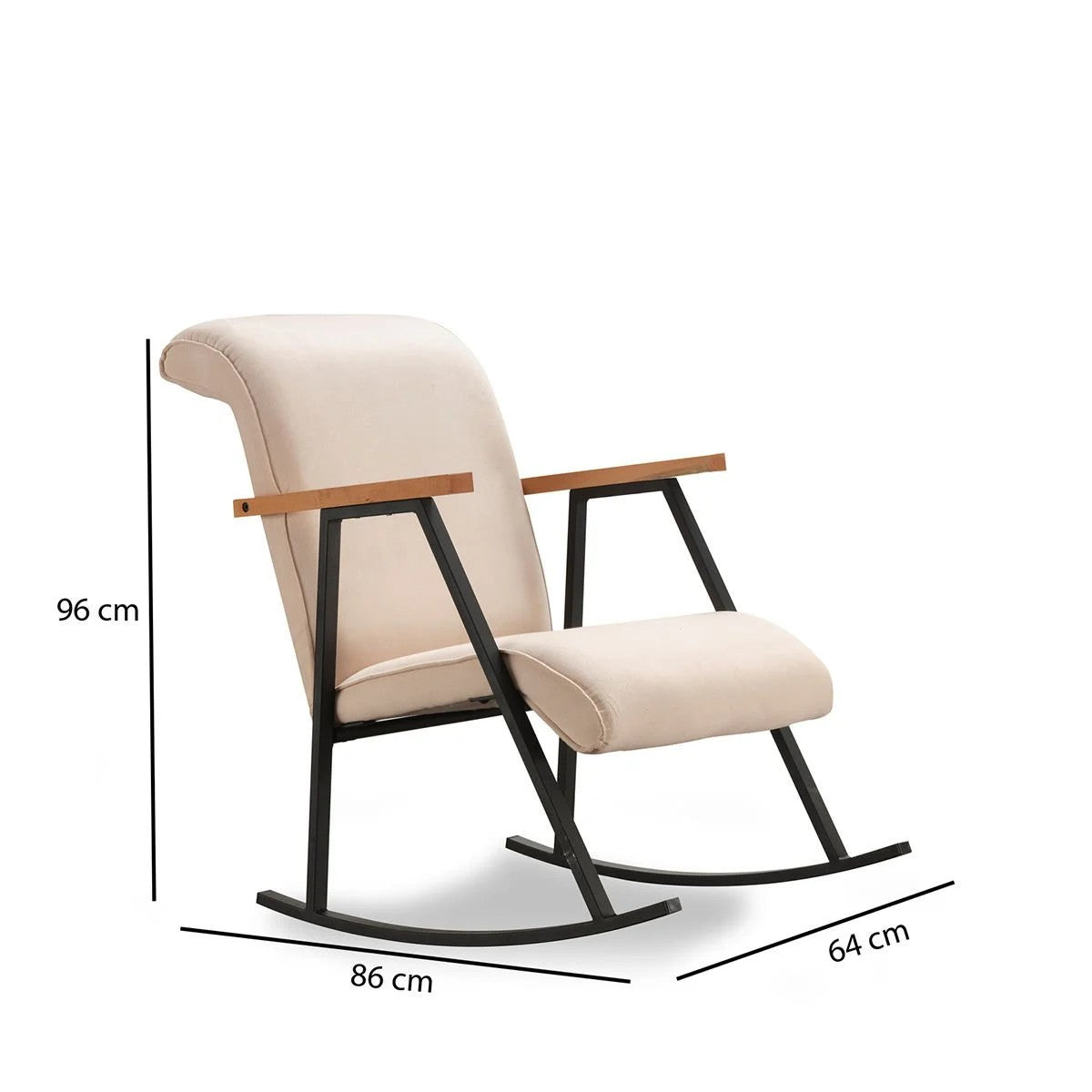 Cadeira de Balanço Moderna, Cor Creme, Estrutura 100% Metal, Tecido Fácil de Limpar, Altura Total de 96 cm, Espuma 18 DNS para Conforto | Design Elegante e Durável para Casa e Hotel