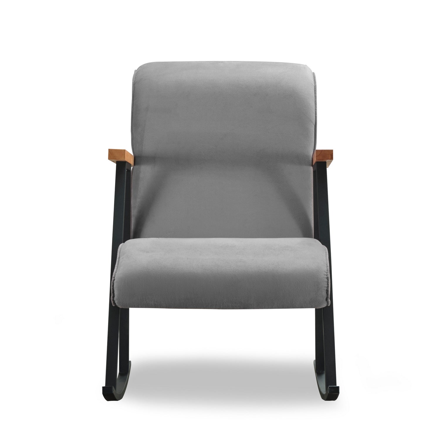 Cadeira de balanço moderna, cinza, estrutura 100% metal, forro de algodão fácil de limpar, altura total de 96 cm, elegante e funcional para decoração de casa e hotel