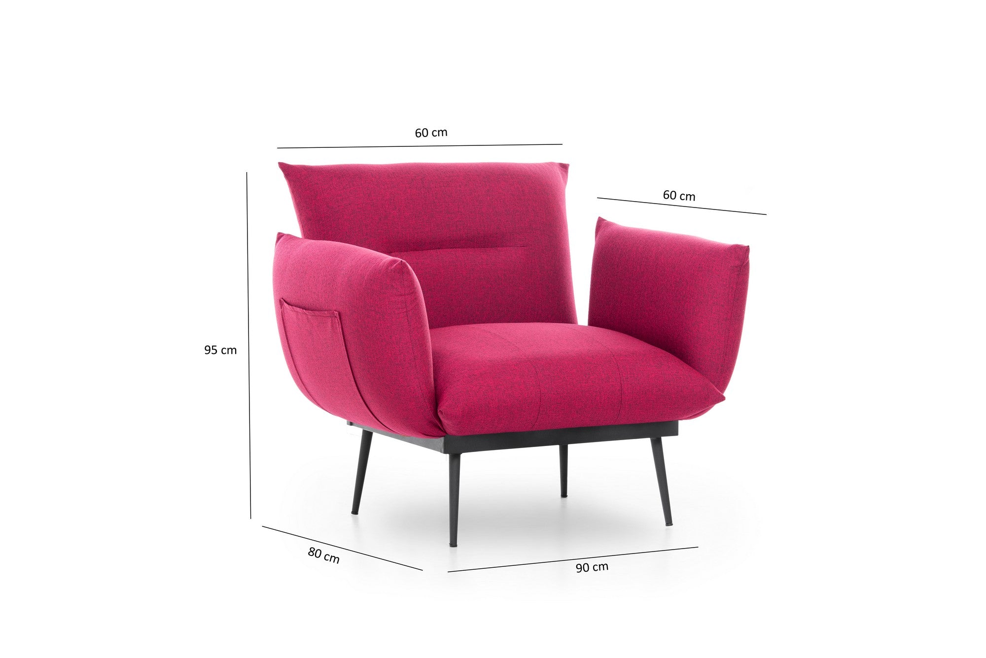 Poltrona moderna com braços – 90 x 95 x 80 cm – vermelho escuro – tecido de linho