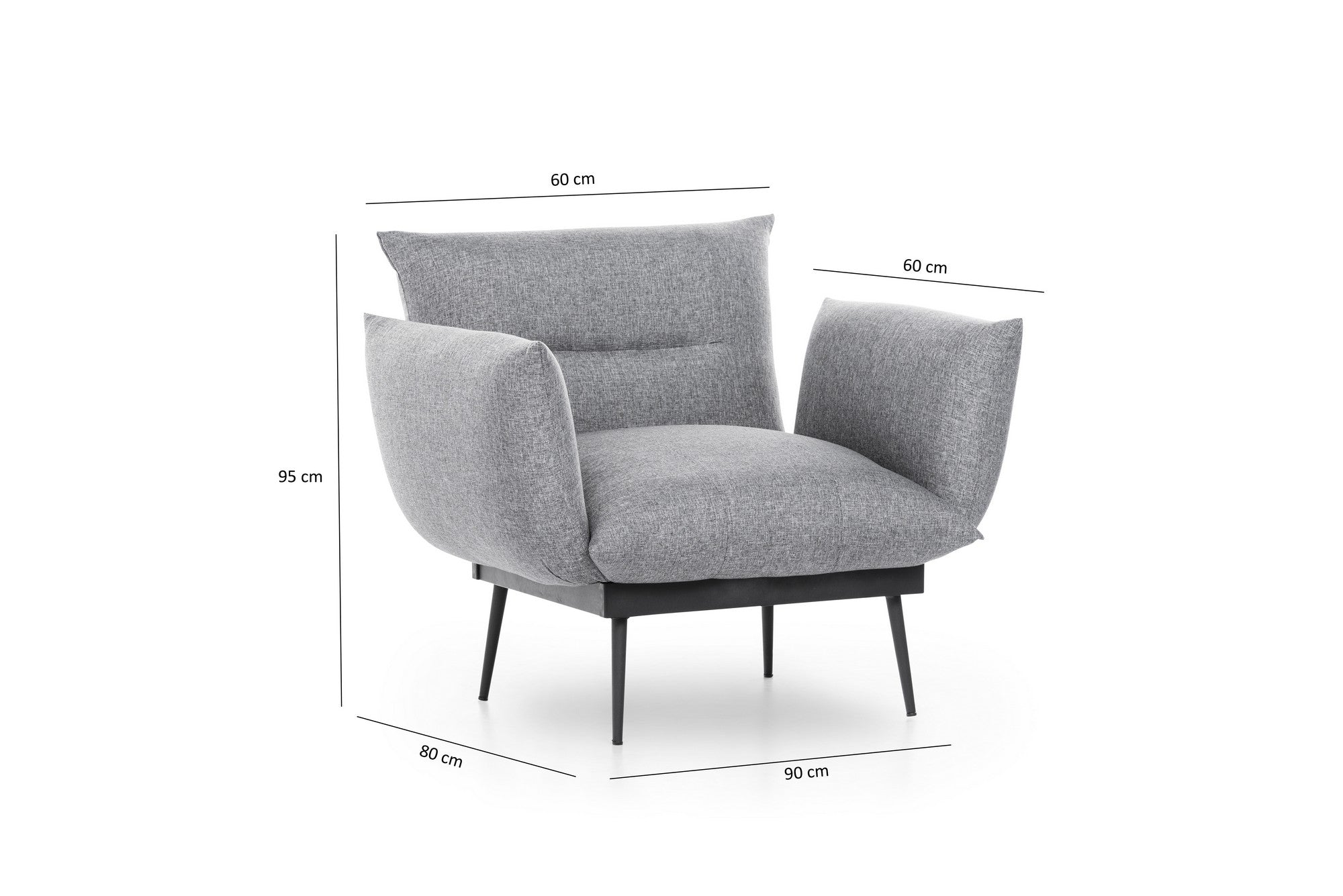 Poltrona moderna – 90 x 95 x 80 cm – Cinza – Tecido de linho