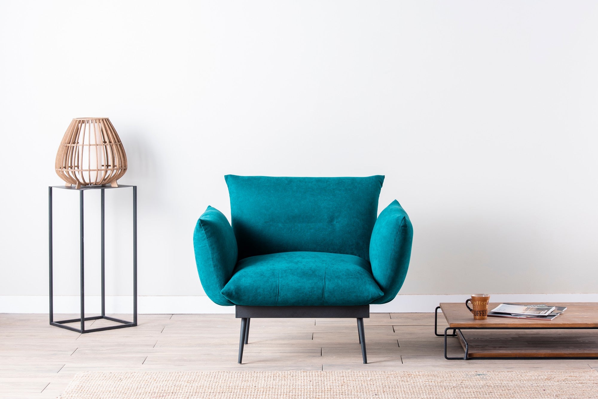 Poltrona moderna – 90 x 95 x 80 cm – Verde petróleo – Tecido de linho