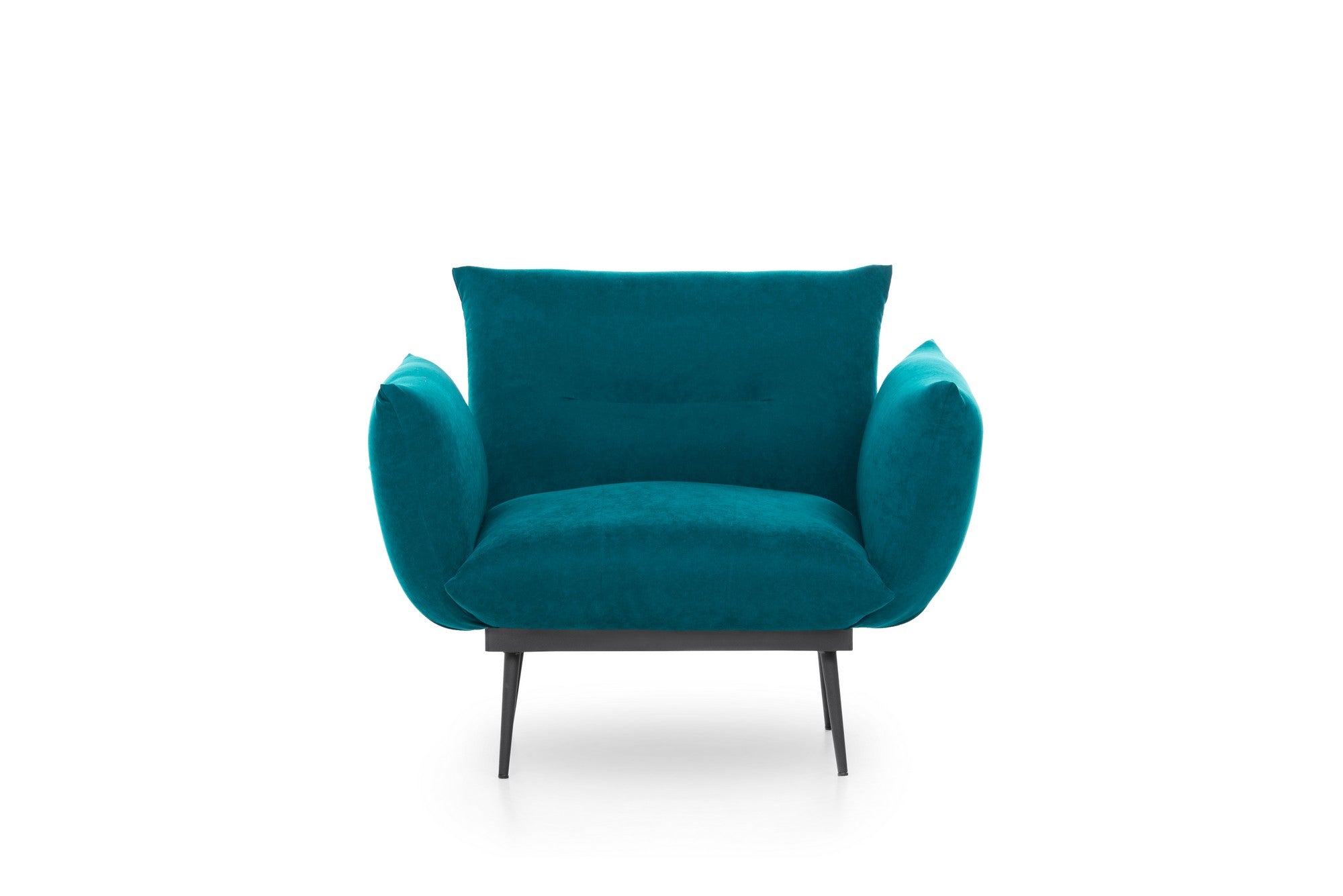 Poltrona moderna – 90 x 95 x 80 cm – Verde petróleo – Tecido de linho