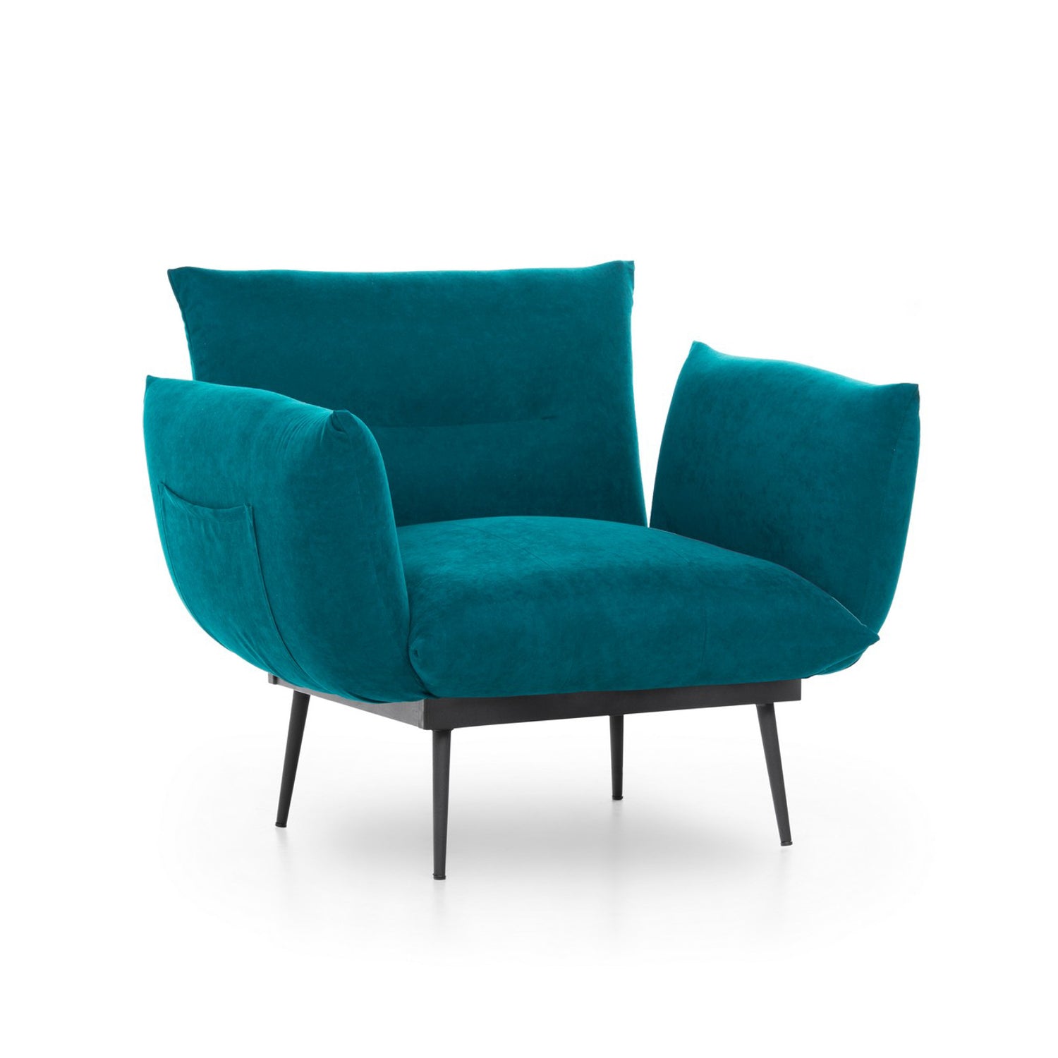 Poltrona moderna – 90 x 95 x 80 cm – Verde petróleo – Tecido de linho
