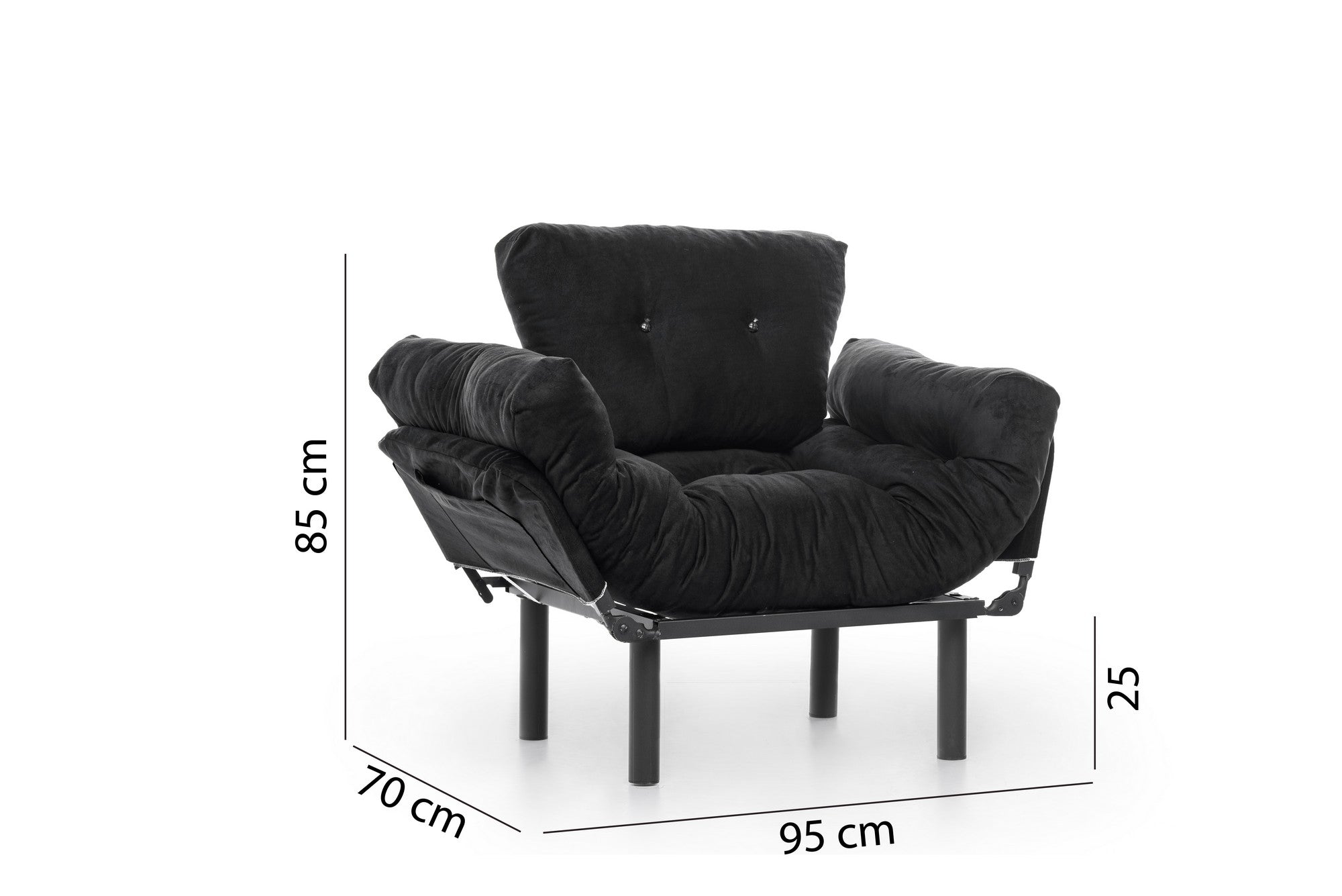 Poltrona moderna – 95 x 85 x 70 cm – preta – metal