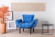 Poltrona moderna com asas – 95 x 85 x 70 cm – azul – tecido de poliéster