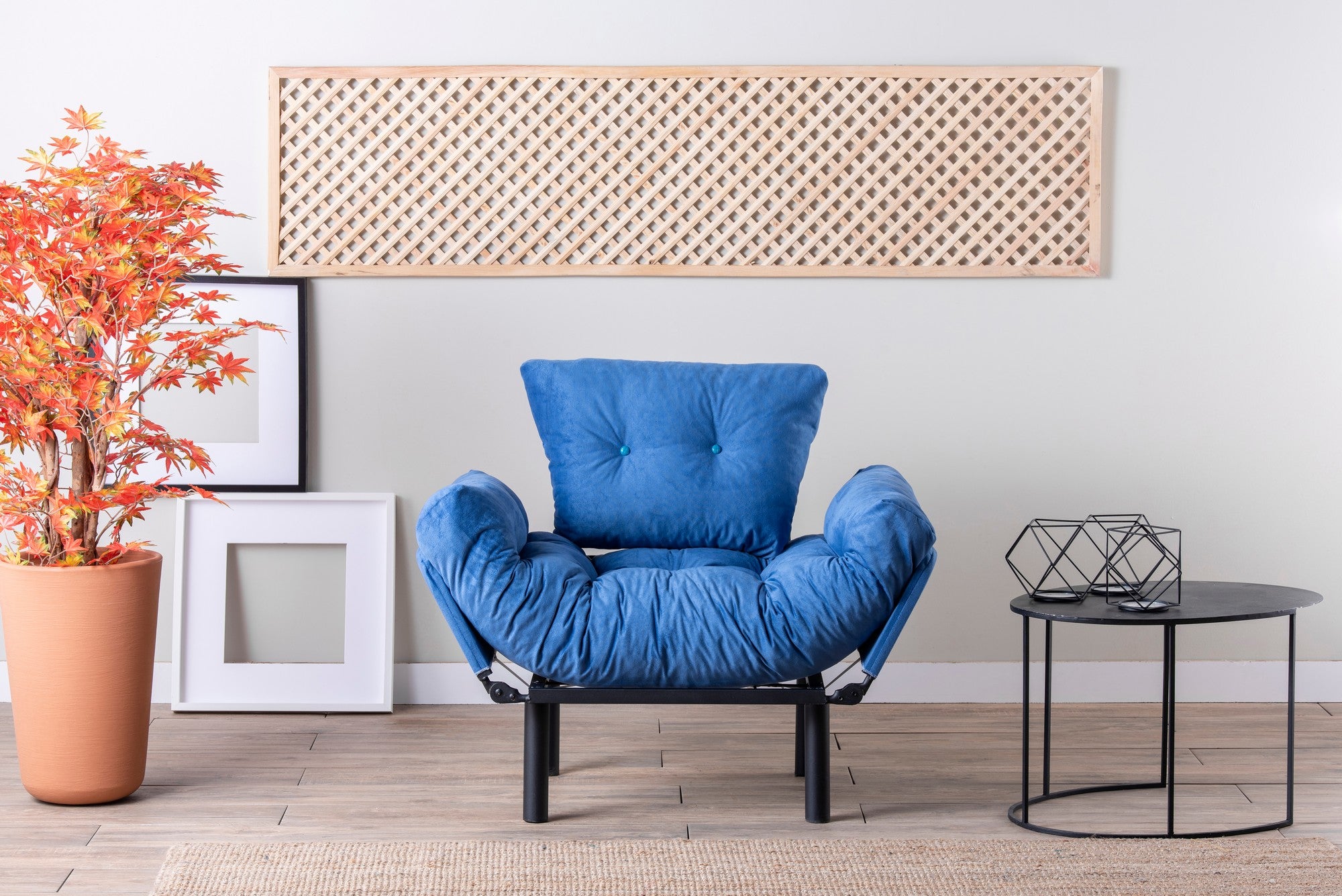 Poltrona moderna com asas – 95 x 85 x 70 cm – azul – tecido de poliéster