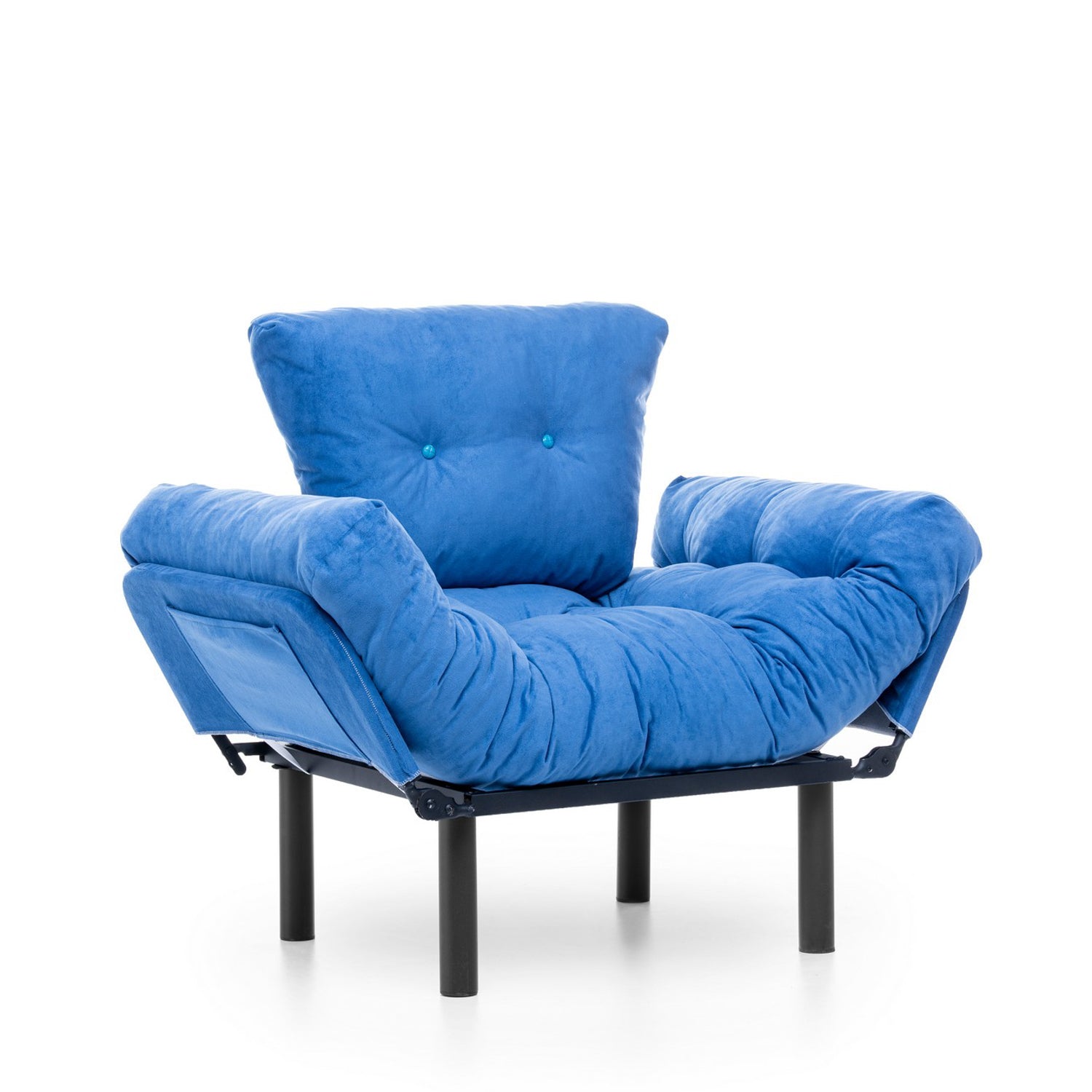 Poltrona moderna com asas – 95 x 85 x 70 cm – azul – tecido de poliéster