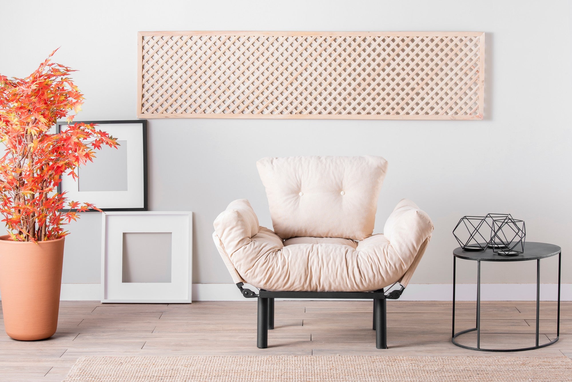 Poltrona moderna – 95 x 85 x 70 cm – Creme – Poliéster