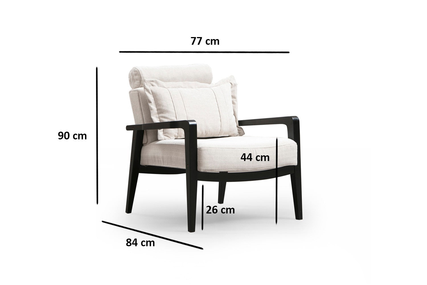 Poltrona moderna – 77x90x84 cm – creme – madeira de faia