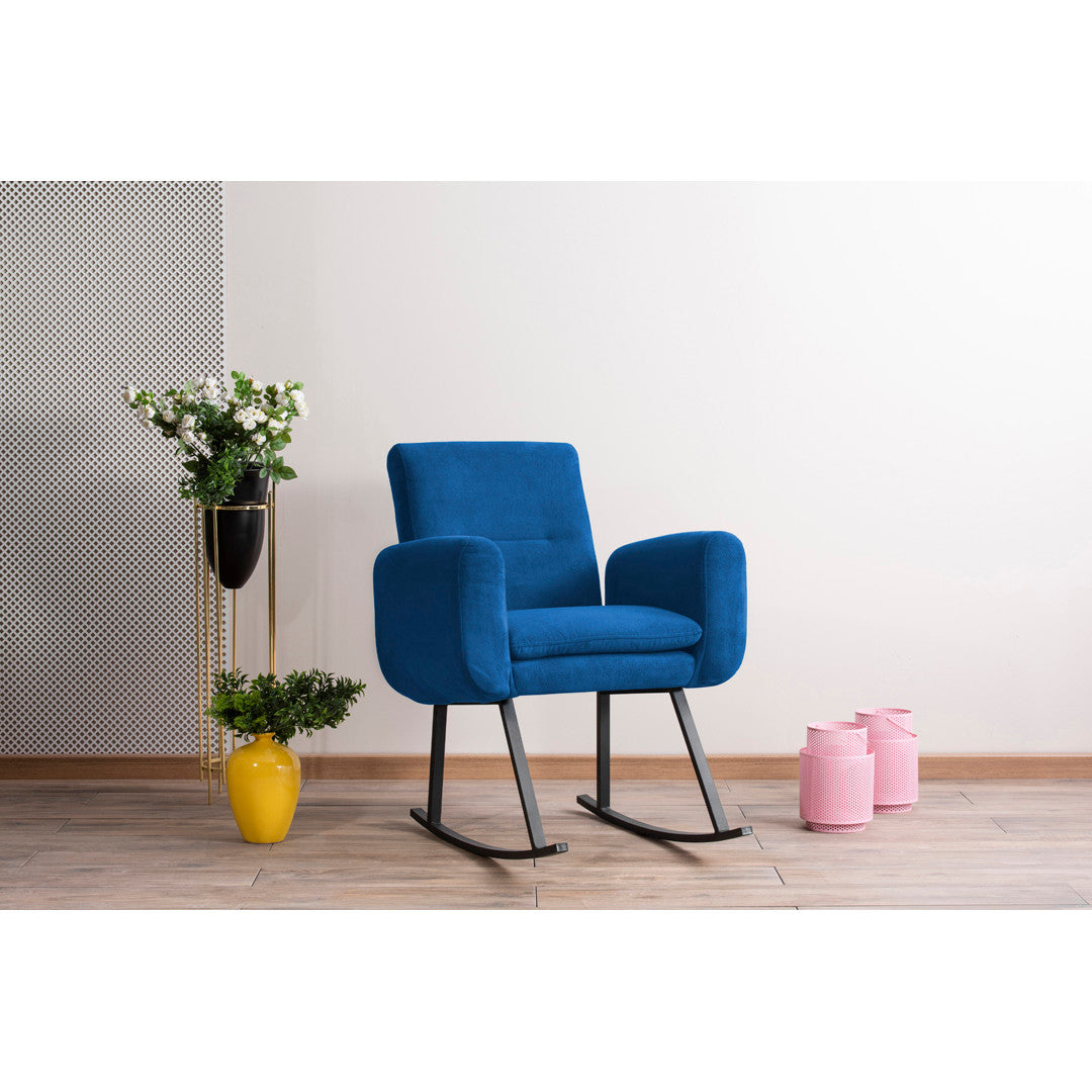Cadeira de balanço azul moderna, estrutura 100% metálica, acabamento eletrostático resistente a arranhões | Almofada de espuma de alto DNS, encosto ajustável | Elegante e confortável