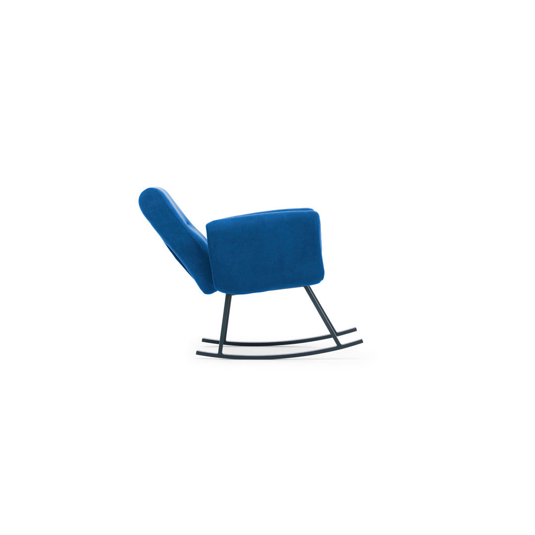 Cadeira de balanço azul moderna, estrutura 100% metálica, acabamento eletrostático resistente a arranhões | Almofada de espuma de alto DNS, encosto ajustável | Elegante e confortável