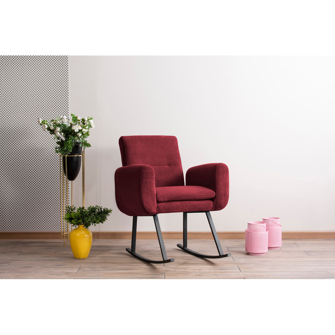 Cadeira de balanço moderna marrom, estrutura 100% metálica, encosto ajustável, almofadas de espuma de alto DNS | Elegante e durável para residências, hotéis e espaços industriais