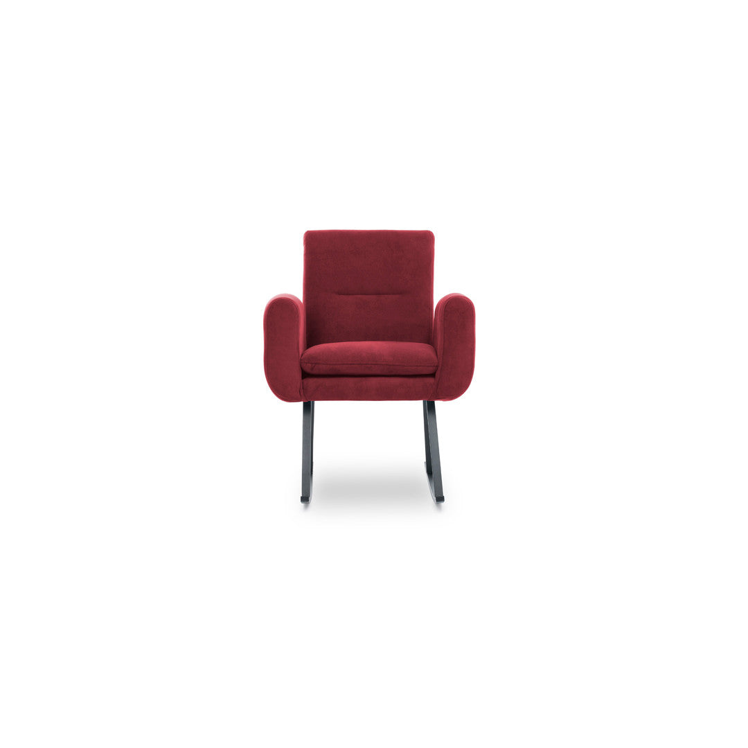 Cadeira de balanço moderna marrom, estrutura 100% metálica, encosto ajustável, almofadas de espuma de alto DNS | Elegante e durável para residências, hotéis e espaços industriais