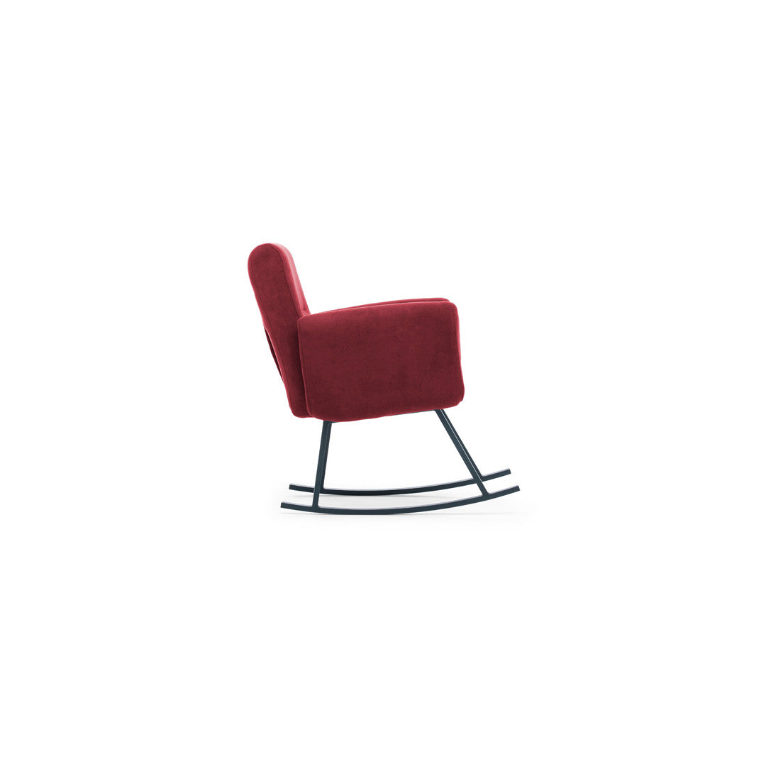 Cadeira de balanço moderna marrom, estrutura 100% metálica, encosto ajustável, almofadas de espuma de alto DNS | Elegante e durável para residências, hotéis e espaços industriais