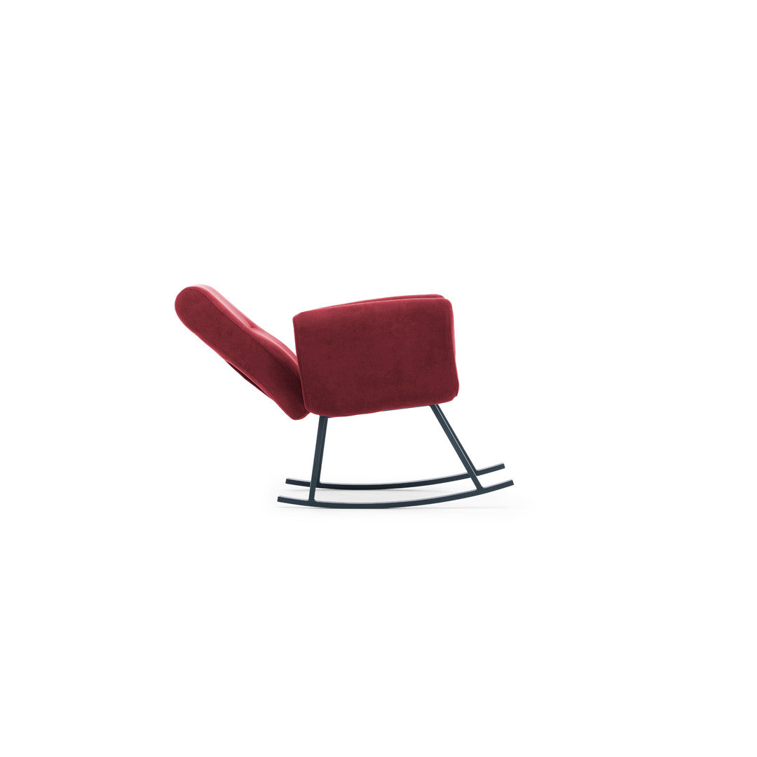 Cadeira de balanço moderna marrom, estrutura 100% metálica, encosto ajustável, almofadas de espuma de alto DNS | Elegante e durável para residências, hotéis e espaços industriais