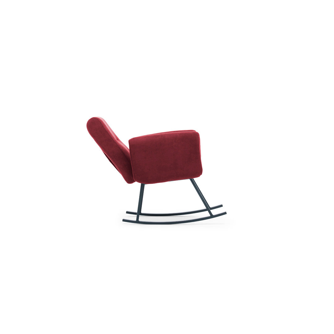 Cadeira de balanço moderna marrom, estrutura 100% metálica, encosto ajustável, almofadas de espuma de alto DNS | Elegante e durável para residências, hotéis e espaços industriais