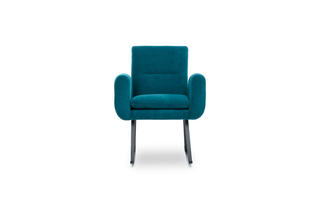 Cadeira de balanço moderna verde-petróleo, estrutura 100% metálica, encosto ajustável, almofadas de espuma de alto DNS | Elegante e durável para uso doméstico e em hotéis