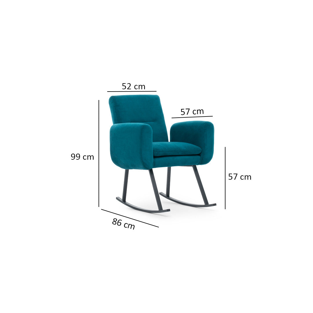 Cadeira de balanço moderna verde-petróleo, estrutura 100% metálica, encosto ajustável, almofadas de espuma de alto DNS | Elegante e durável para uso doméstico e em hotéis