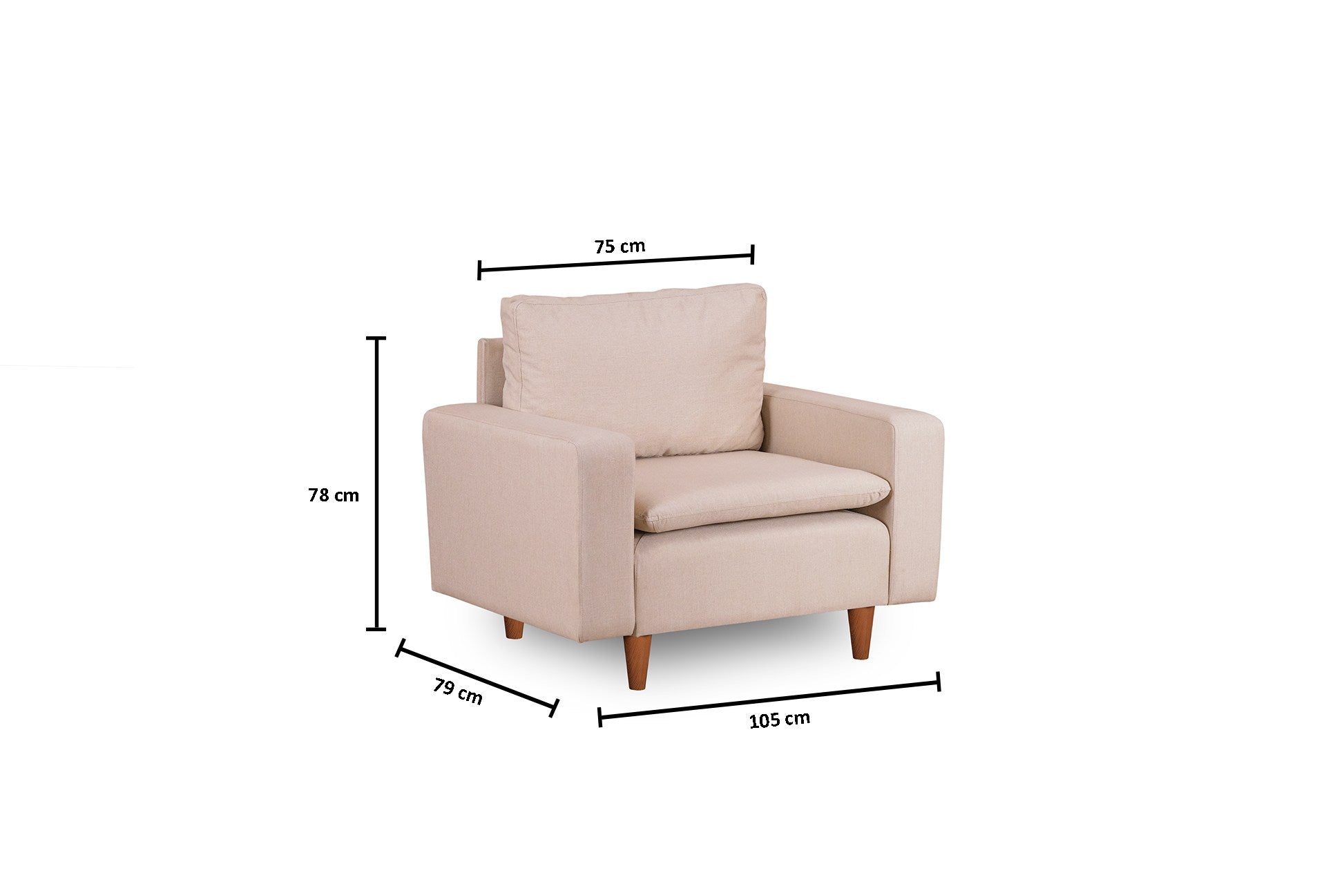 Poltrona Elegante, Cor Creme, Estrutura 100% Metal, Tecido 100% Poliéster | Profundidade do Assento: 52 cm, Largura: 75 cm, Altura: 46 cm | Conforto e Estilo para Sala de Estar