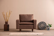 Poltrona Elegante, Marrom Claro, 105 cm de Largura | Estrutura 100% Metal, Tecido 100% Poliéster, Espuma de Alto DNS e Almofada de Fibra de Silicone | Perfeita para Sala de Estar e Escritório