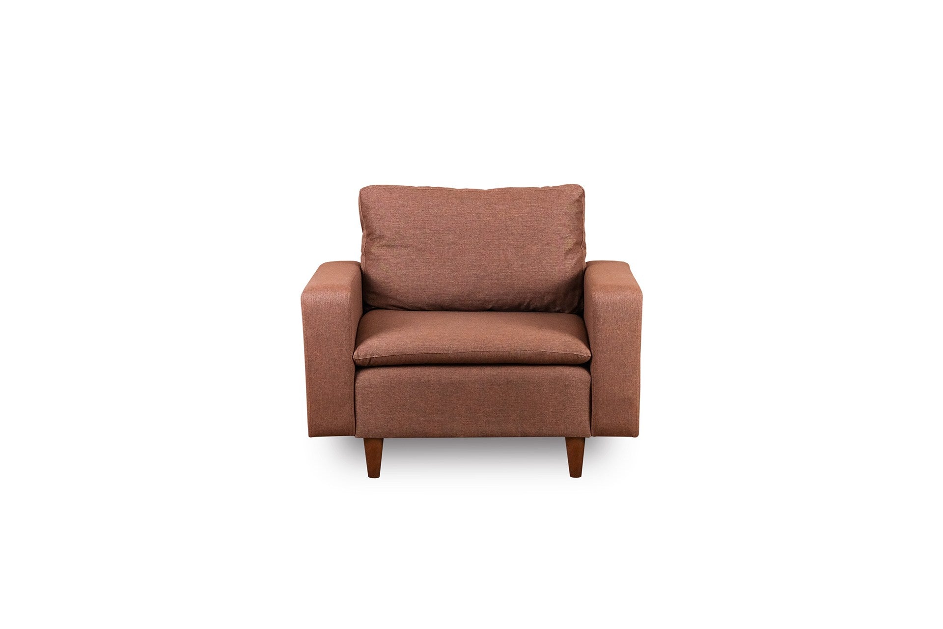 Poltrona Elegante, Marrom Claro, 105 cm de Largura | Estrutura 100% Metal, Tecido 100% Poliéster, Espuma de Alto DNS e Almofada de Fibra de Silicone | Perfeita para Sala de Estar e Escritório