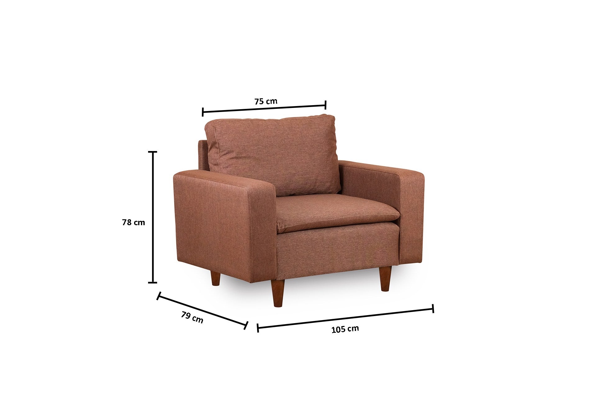 Poltrona Elegante, Marrom Claro, 105 cm de Largura | Estrutura 100% Metal, Tecido 100% Poliéster, Espuma de Alto DNS e Almofada de Fibra de Silicone | Perfeita para Sala de Estar e Escritório