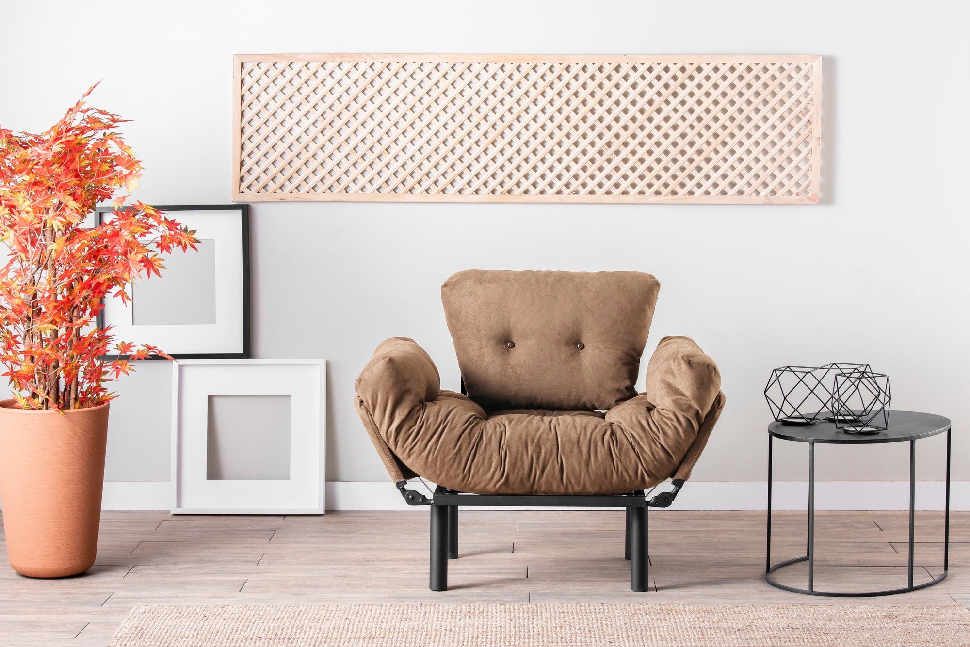 Poltrona – 95 x 85 x 70 cm – Castanho Claro – Metal e Poliéster