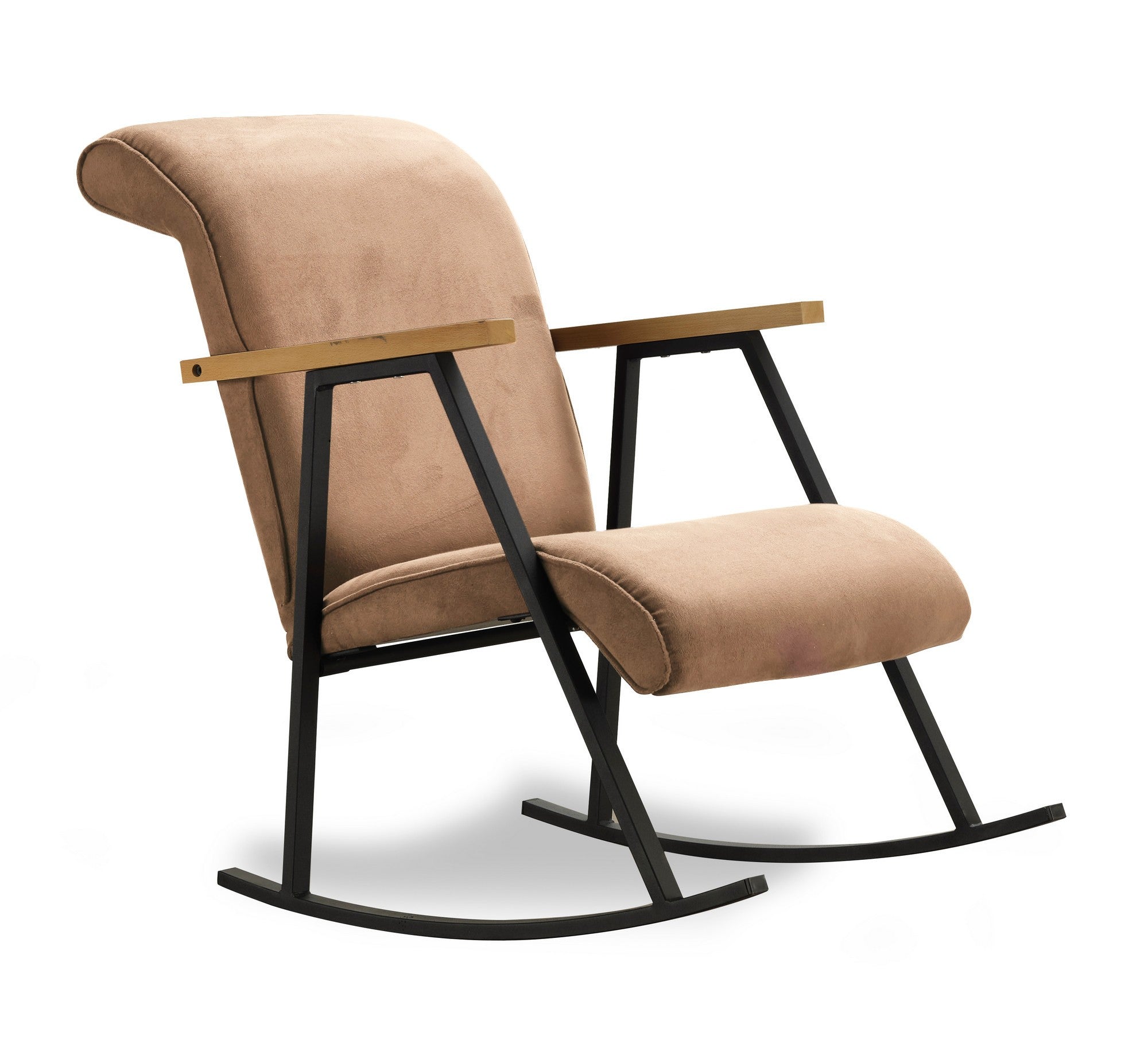 Cadeira de balanço estilosa, marrom claro, 96 cm de altura total | Estrutura 100% metal, forro de algodão fácil de limpar | Revestimento confortável de espuma e fibra, design moderno