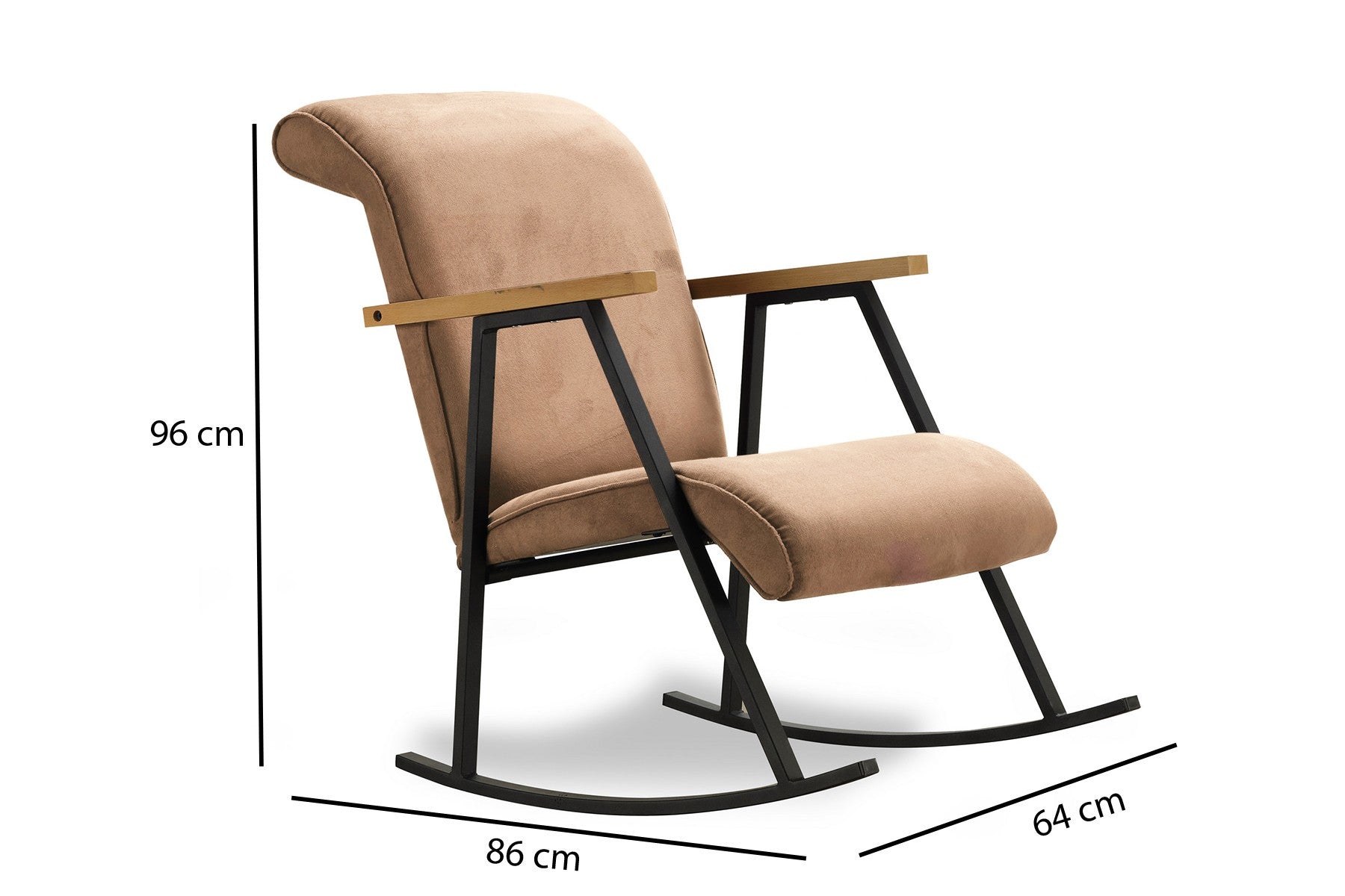 Cadeira de balanço estilosa, marrom claro, 96 cm de altura total | Estrutura 100% metal, forro de algodão fácil de limpar | Revestimento confortável de espuma e fibra, design moderno