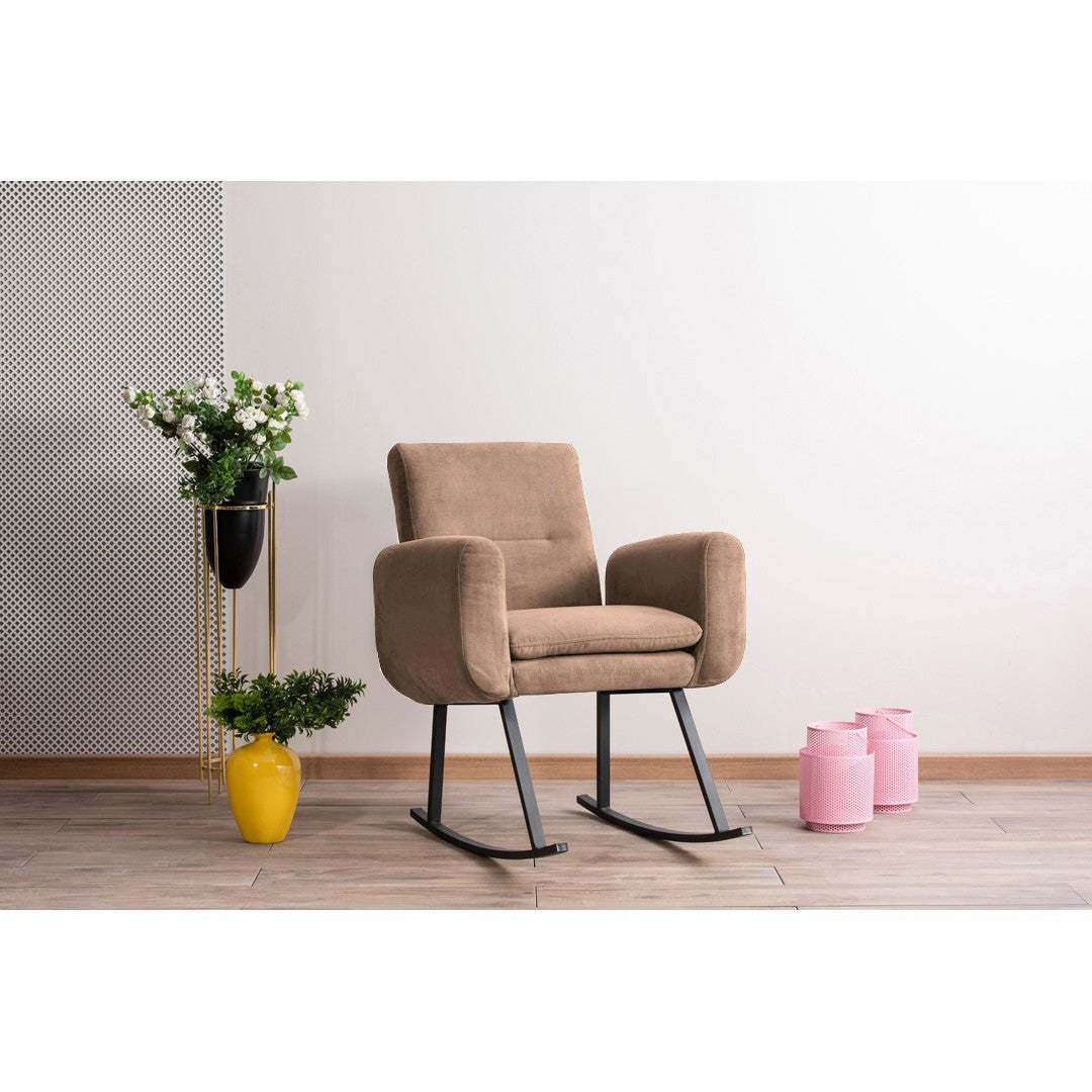 Cadeira de balanço estilosa, marrom claro, 99 cm de altura | Estrutura 100% metálica, almofadas de espuma de alto DNS, encosto ajustável em vários níveis | Perfeita para relaxar