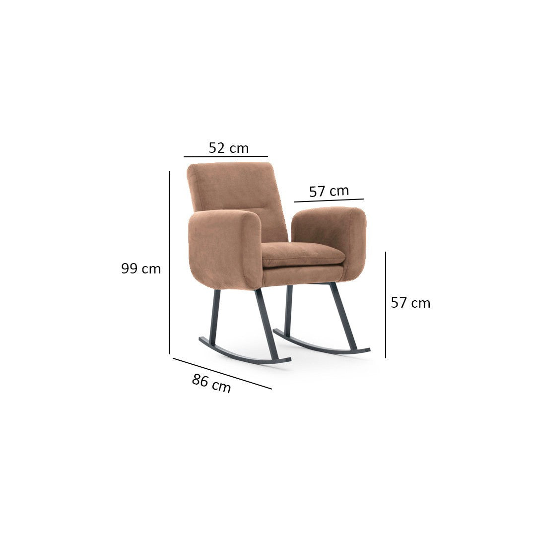 Cadeira de balanço estilosa, marrom claro, 99 cm de altura | Estrutura 100% metálica, almofadas de espuma de alto DNS, encosto ajustável em vários níveis | Perfeita para relaxar