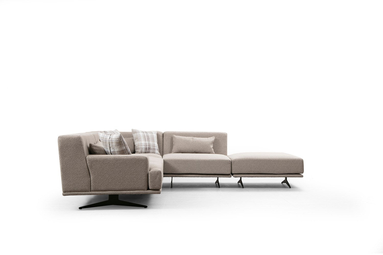 Sofá de canto elegante, bege, 302 x 80 x 302 cm | Estrutura em madeira de faia e aglomerado, 100% poliéster, espuma cinza macia e molas ensacadas | Design industrial moderno