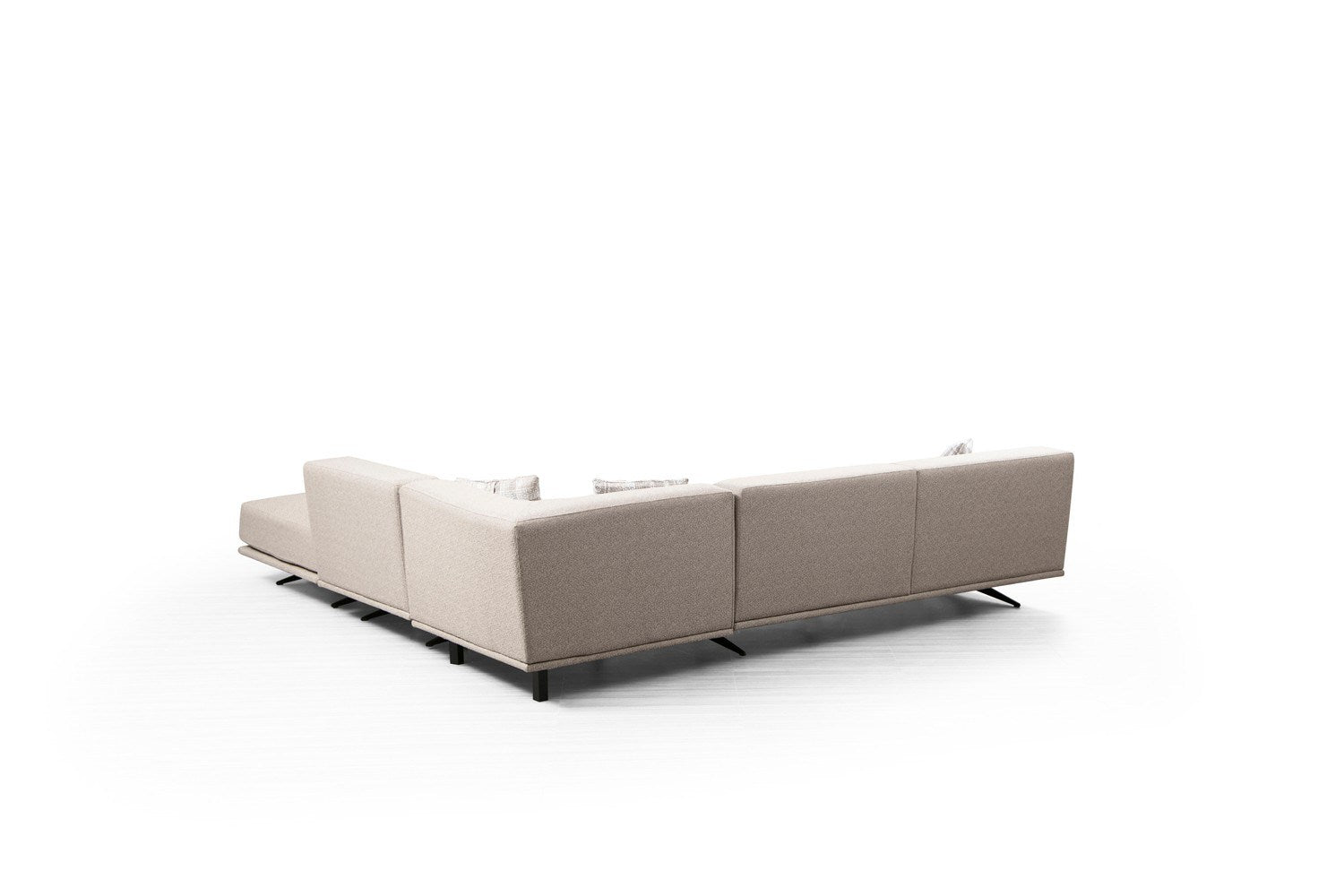 Sofá de canto elegante, bege, 302 x 80 x 302 cm | Estrutura em madeira de faia e aglomerado, 100% poliéster, espuma cinza macia e molas ensacadas | Design industrial moderno