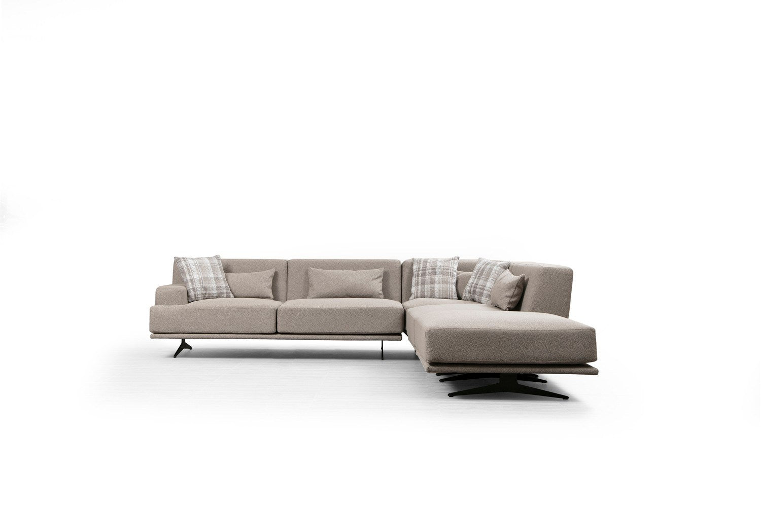 Sofá de canto elegante, bege, 302 x 80 x 302 cm | Estrutura em madeira de faia e aglomerado, 100% poliéster, espuma cinza macia e molas ensacadas | Design industrial moderno